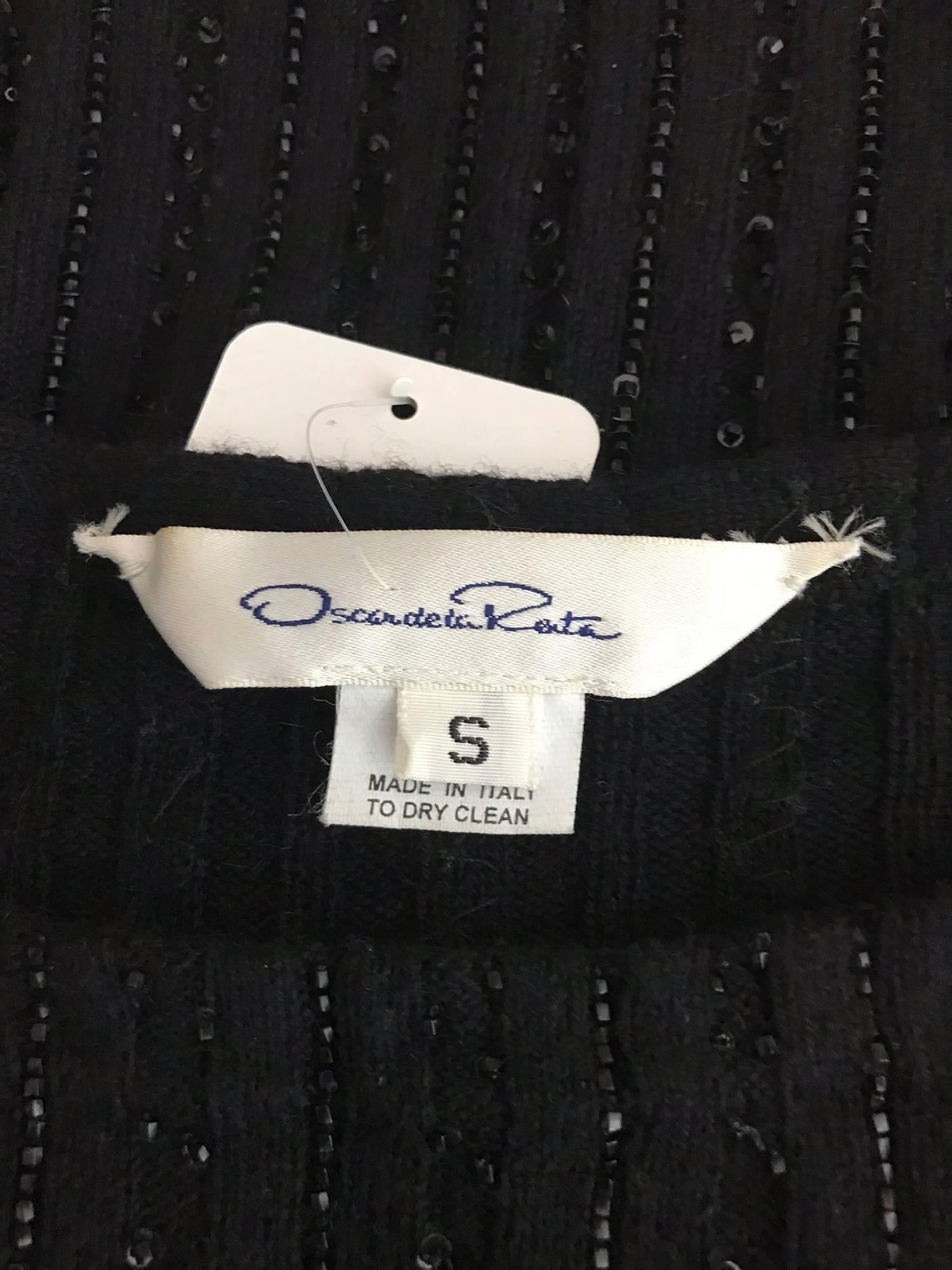 Oscar de la Renta black beaded 100% cashmere pullover sweater 10