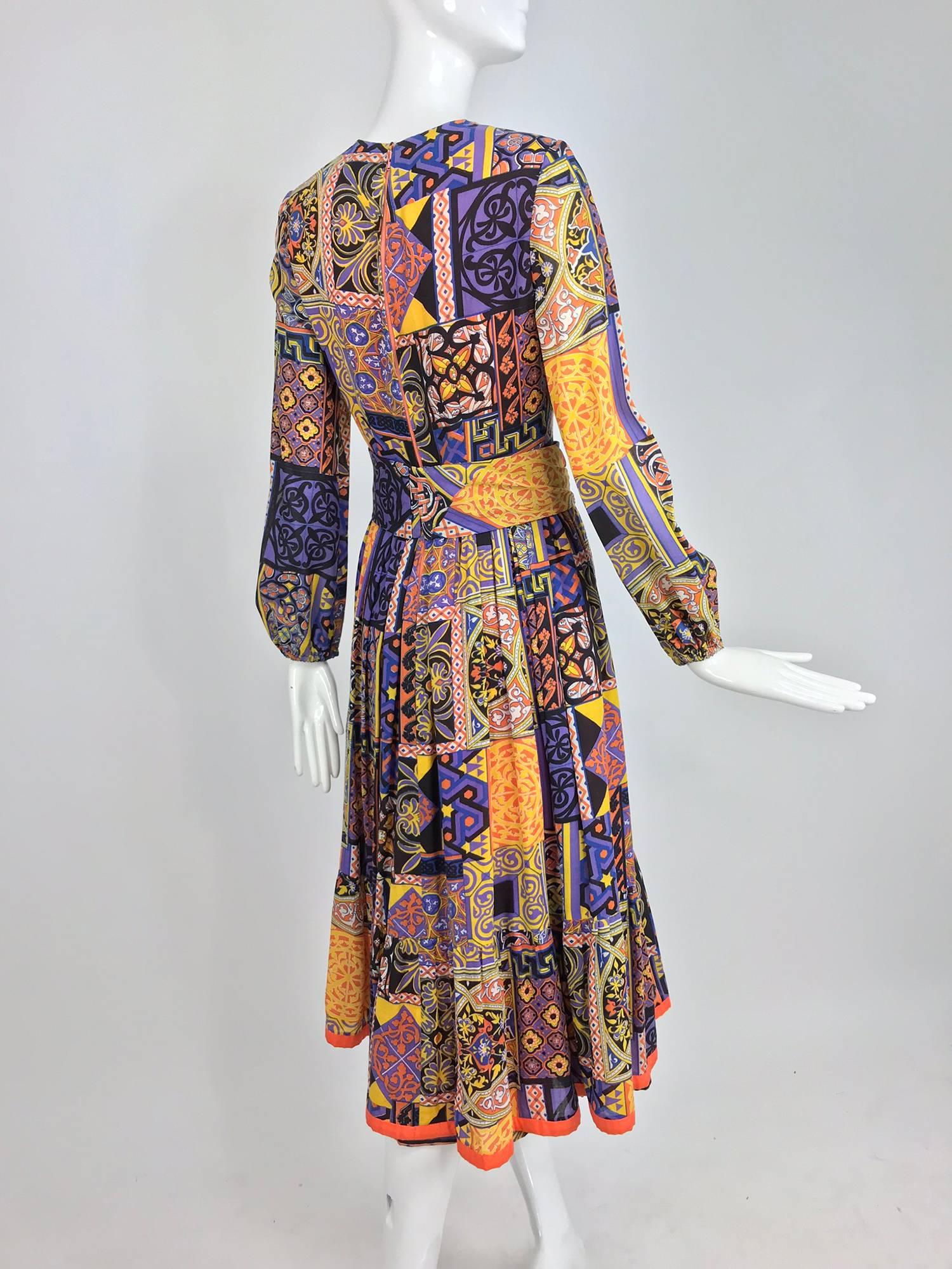 Moorish mosaic cotton print laced front bohemian dress 1960s 7