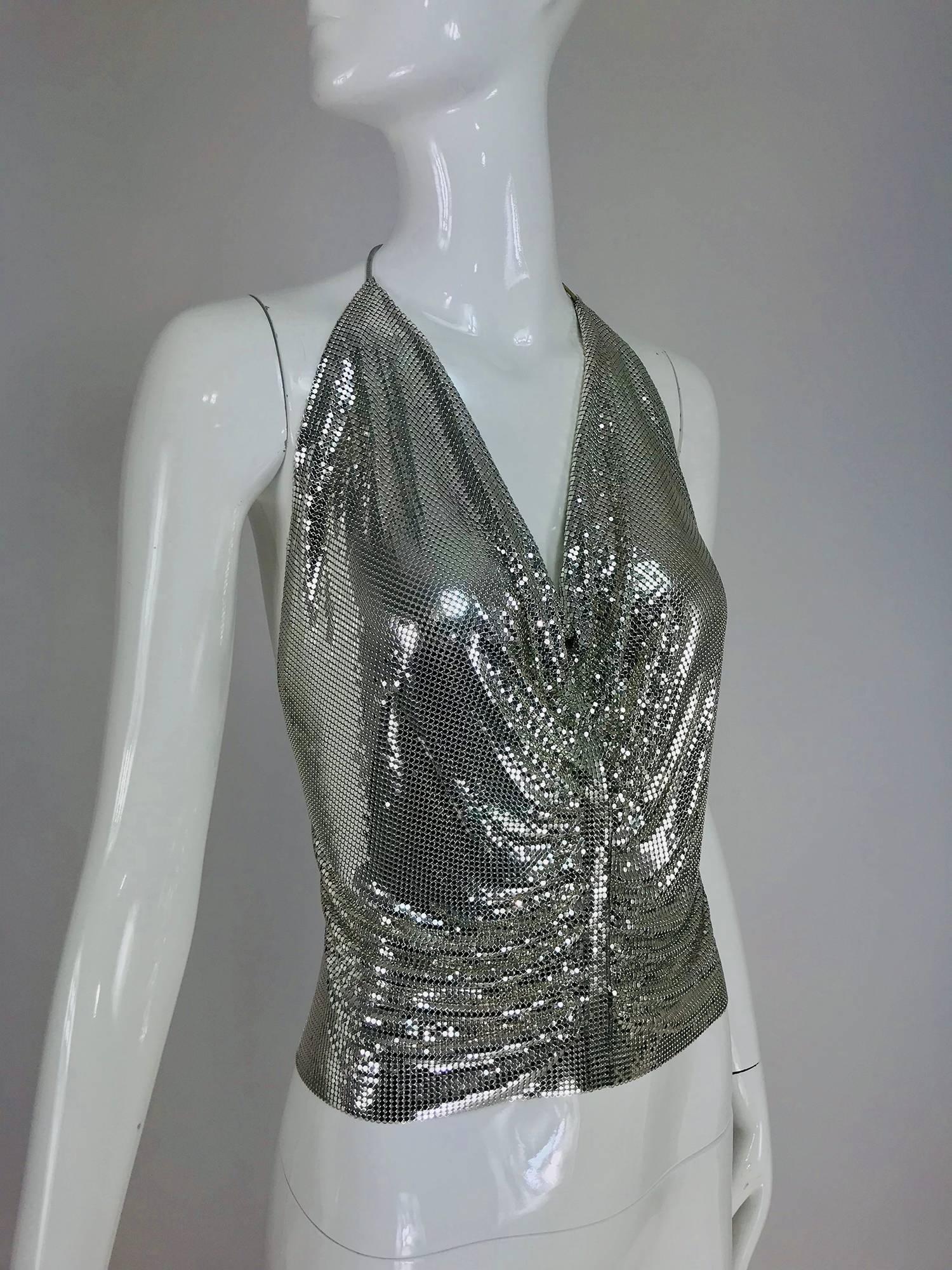 Silver Whiting & Davis silver metal mesh halter top, 1970s