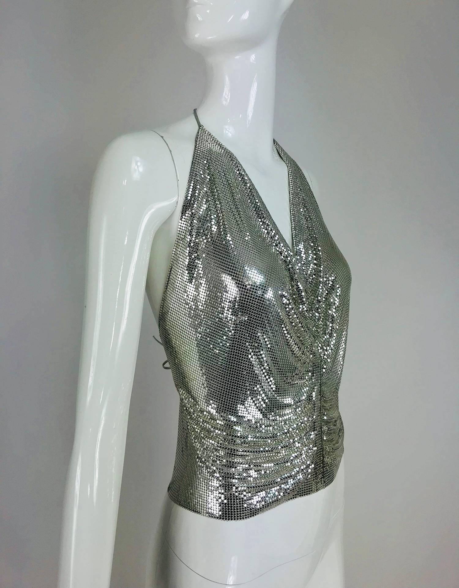Whiting & Davis silver metal mesh halter top, 1970s In Excellent Condition In West Palm Beach, FL