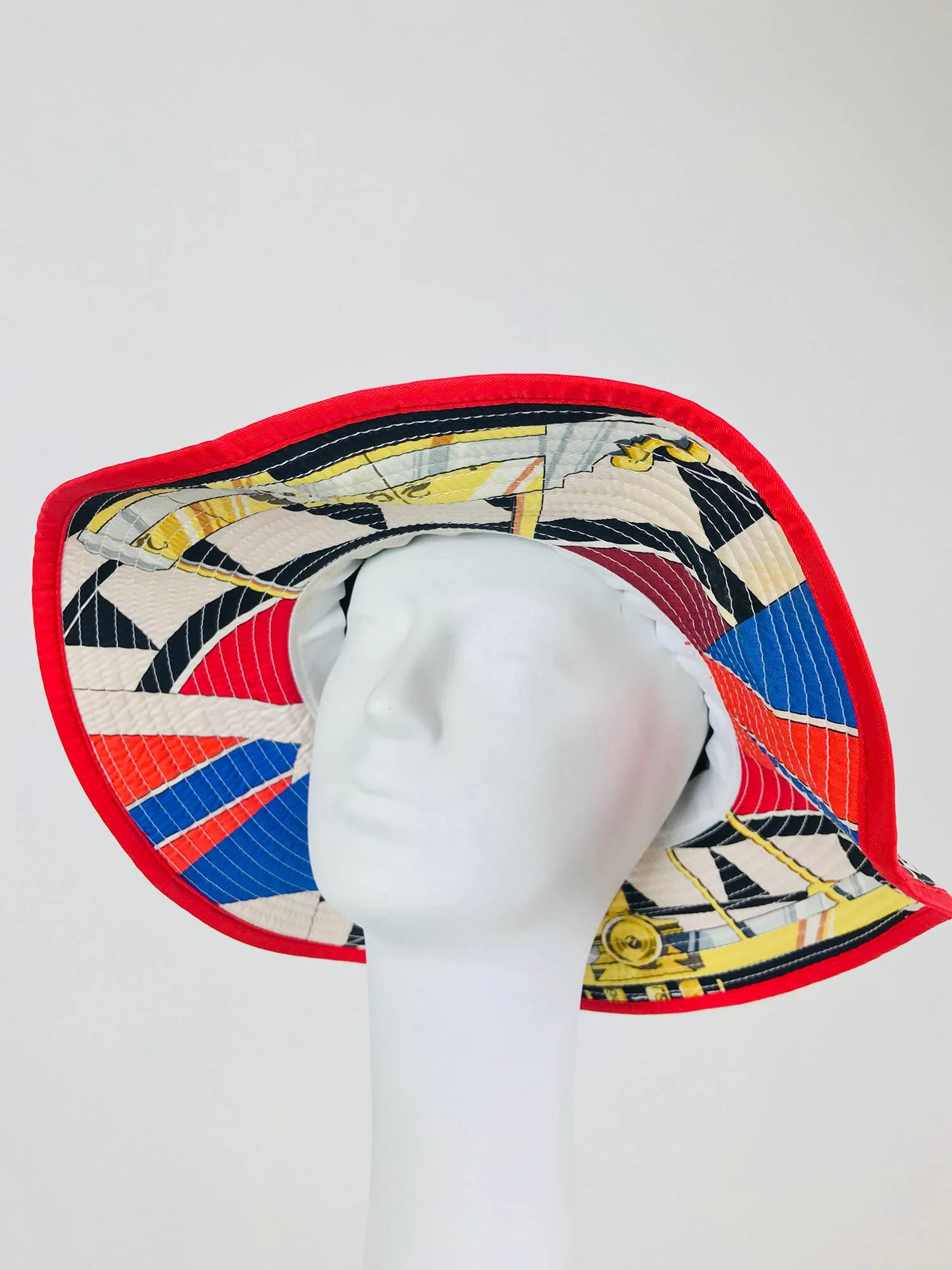 Women's Hermes by Loïc Dubigeon silk sextant print wide brim hat 