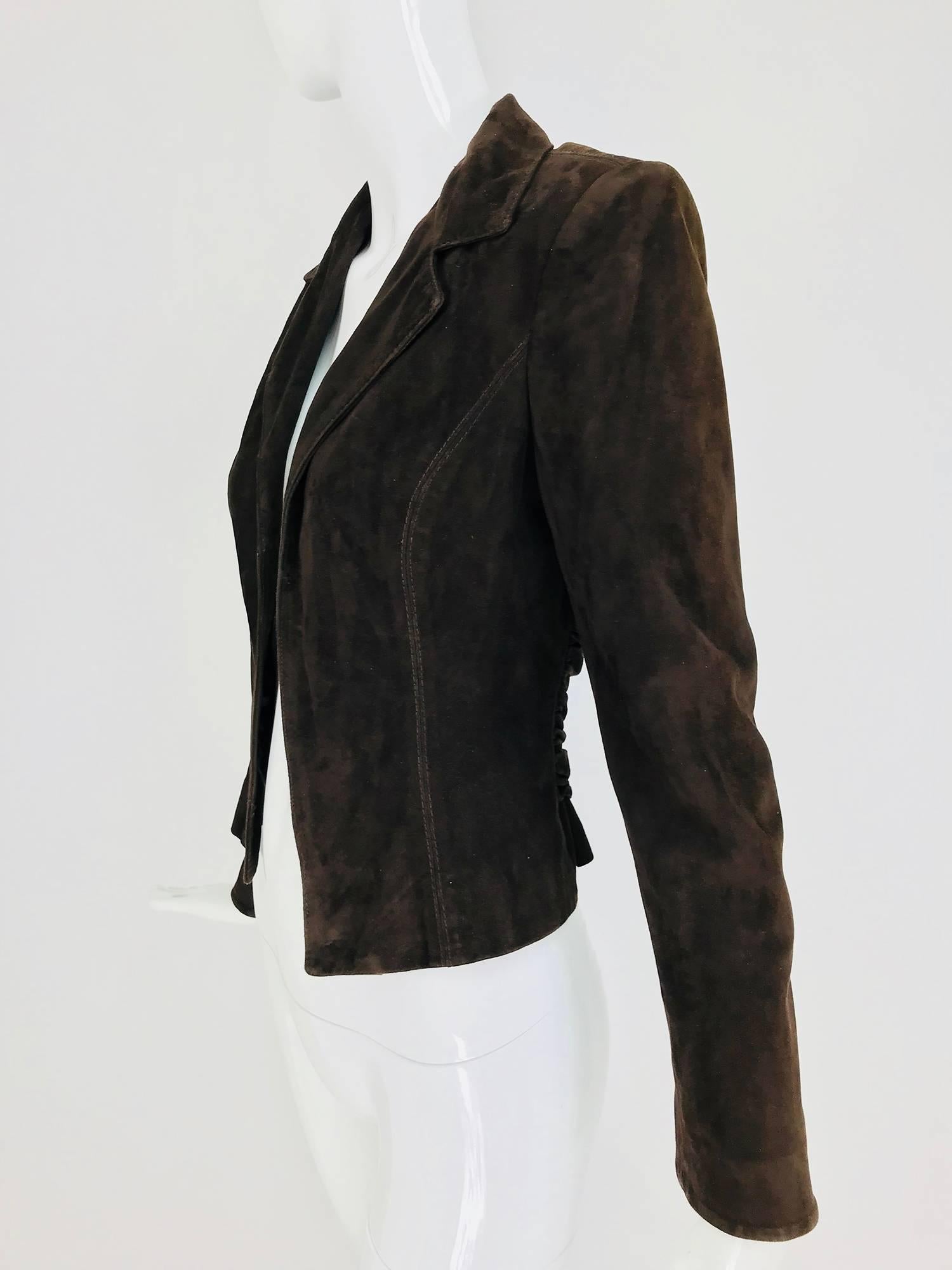 Black Valentino Chocolate brown top stitched suede jacket For Sale