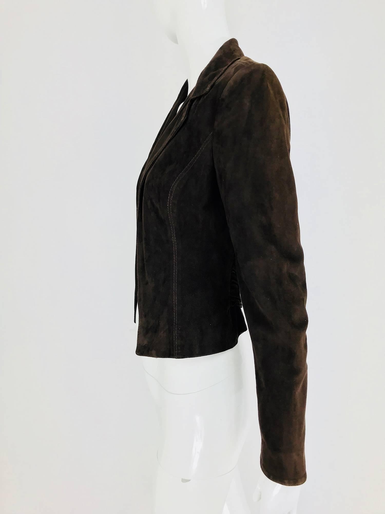 Valentino Chocolate brown top stitched suede jacket In Excellent Condition For Sale In West Palm Beach, FL