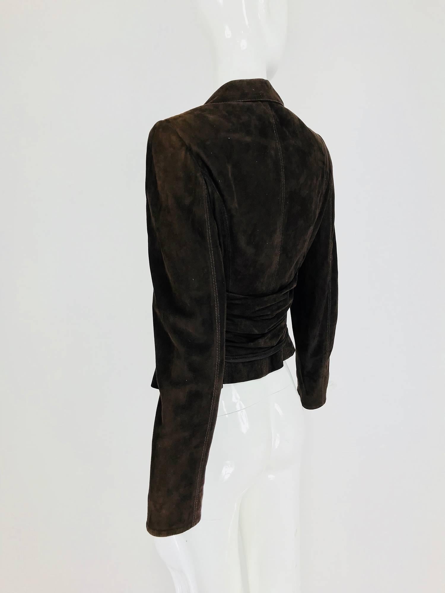 Women's Valentino Chocolate brown top stitched suede jacket For Sale
