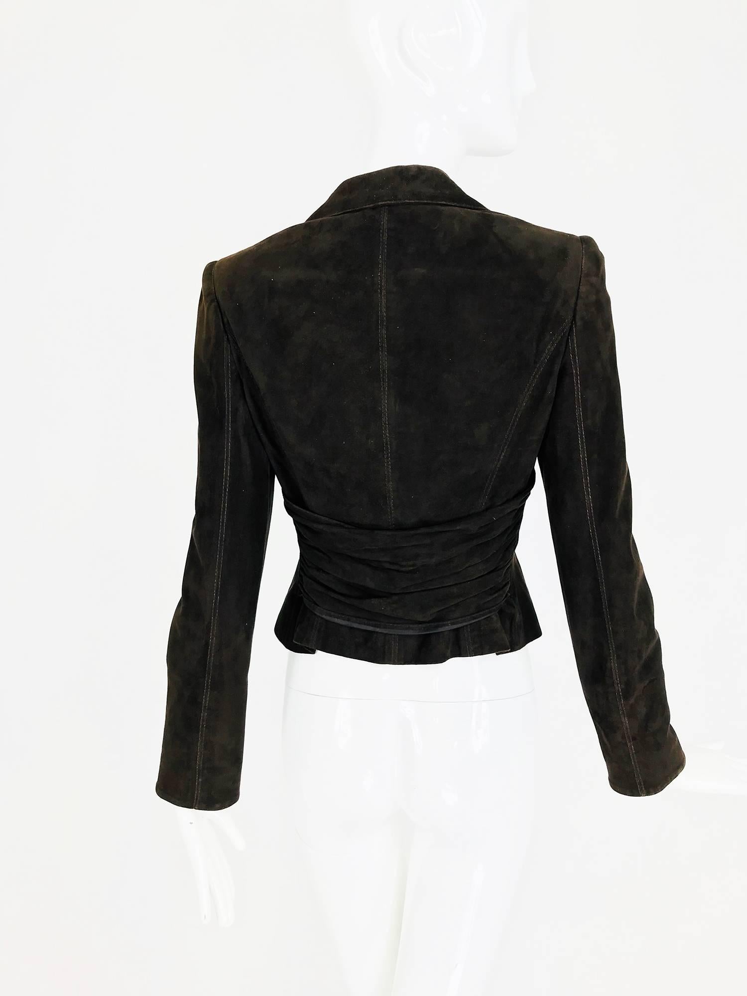 Valentino Chocolate brown top stitched suede jacket For Sale 2