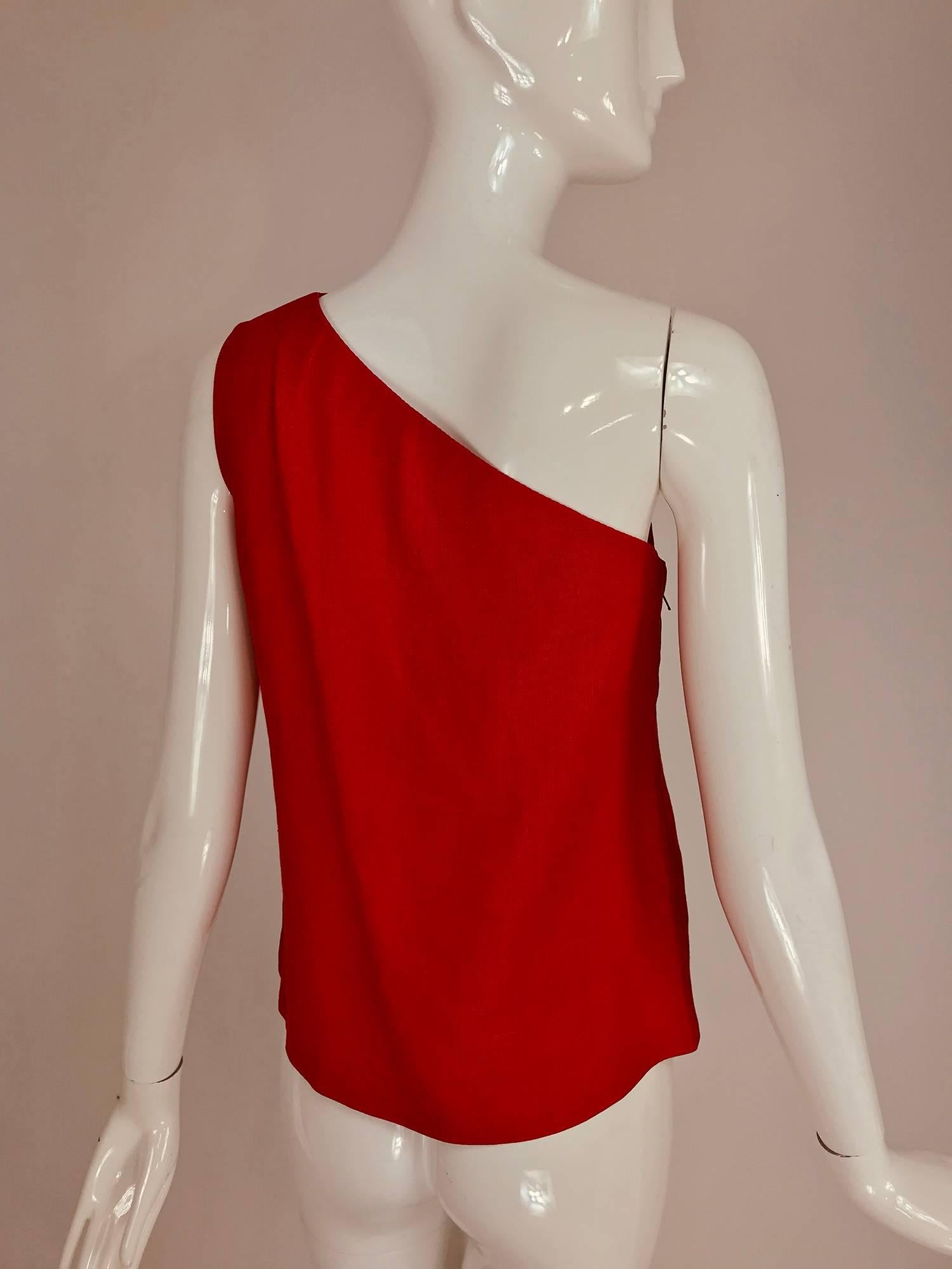Women's Bill Blass red linen one shoulder top 1970s