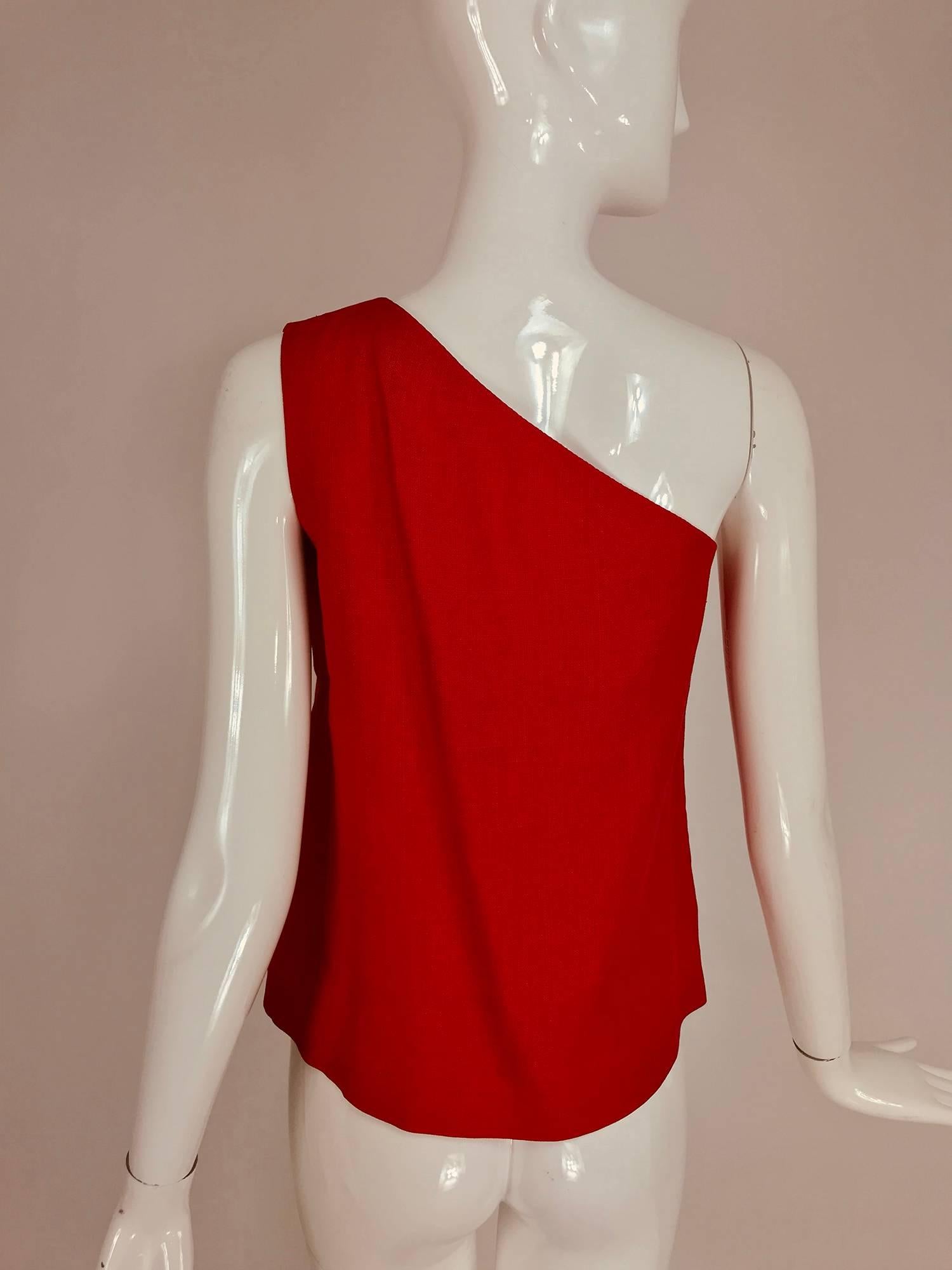 Bill Blass red linen one shoulder top 1970s 1