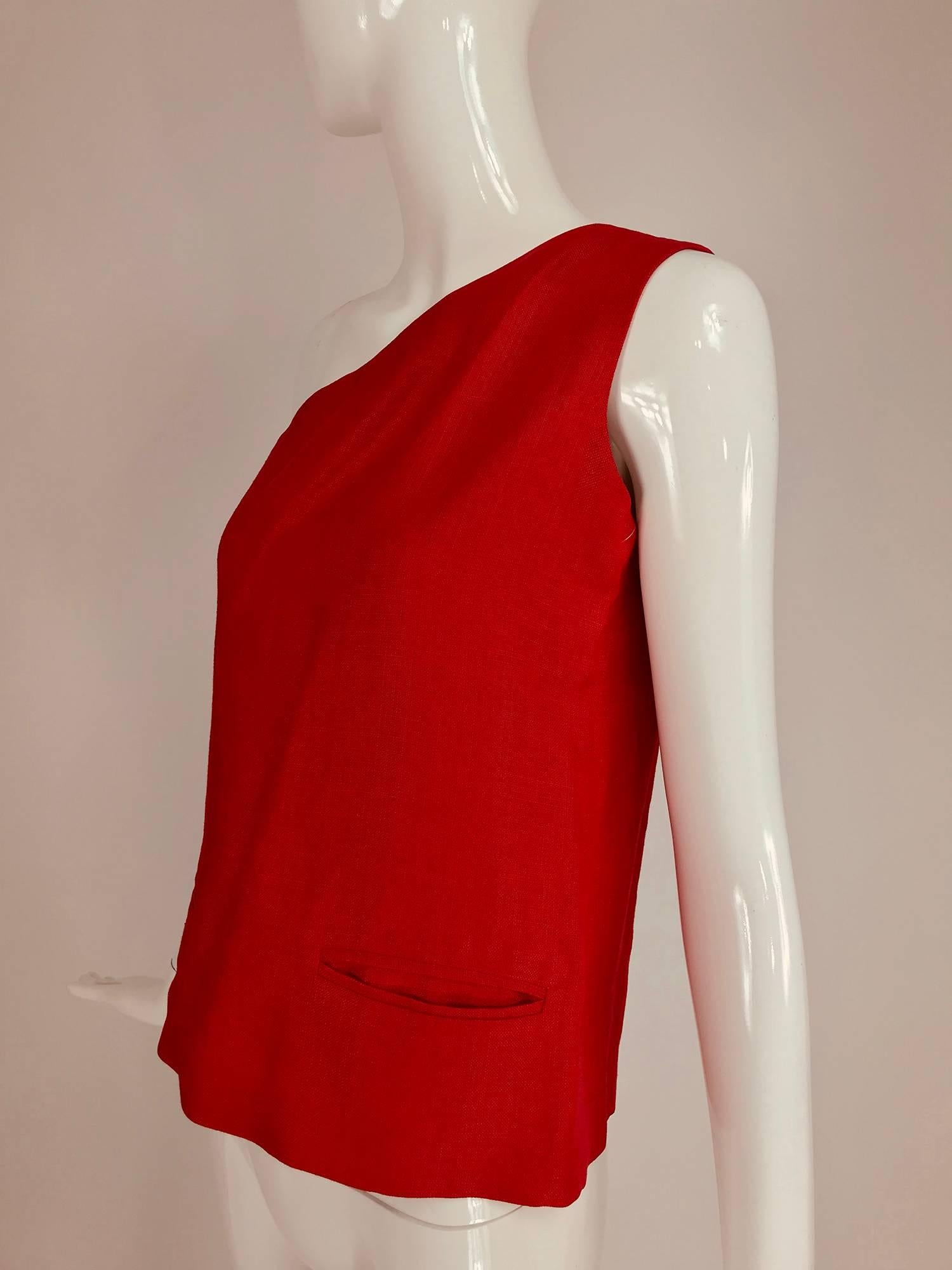 Bill Blass red linen one shoulder top 1970s 4