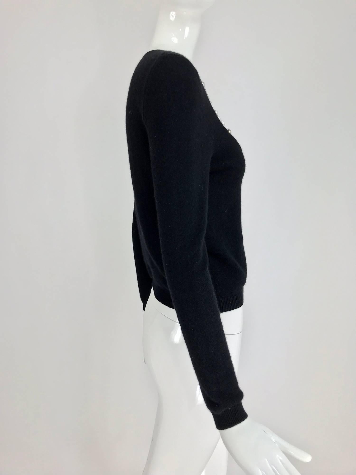 Women's Oscar de la Renta jewel decorated neckline black sweater