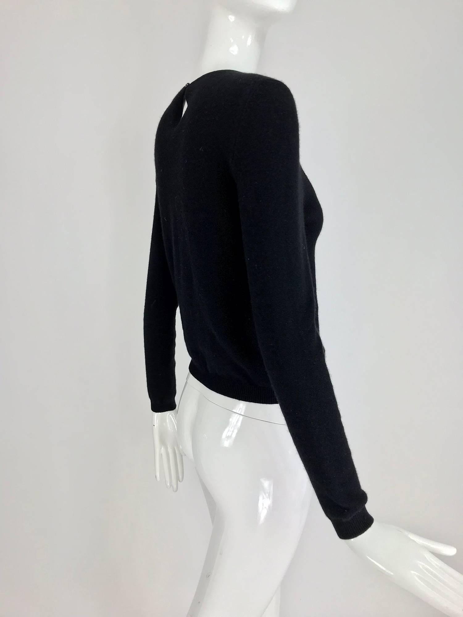 Oscar de la Renta jewel decorated neckline black sweater 1