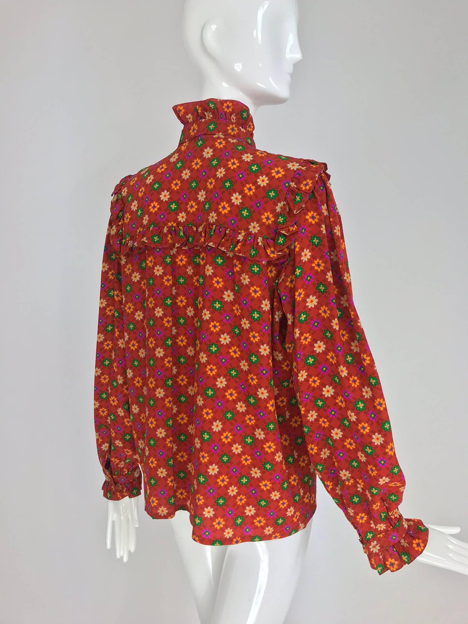Women's Yves Saint Laurent Floral print bow tie silk blouse, 1970s