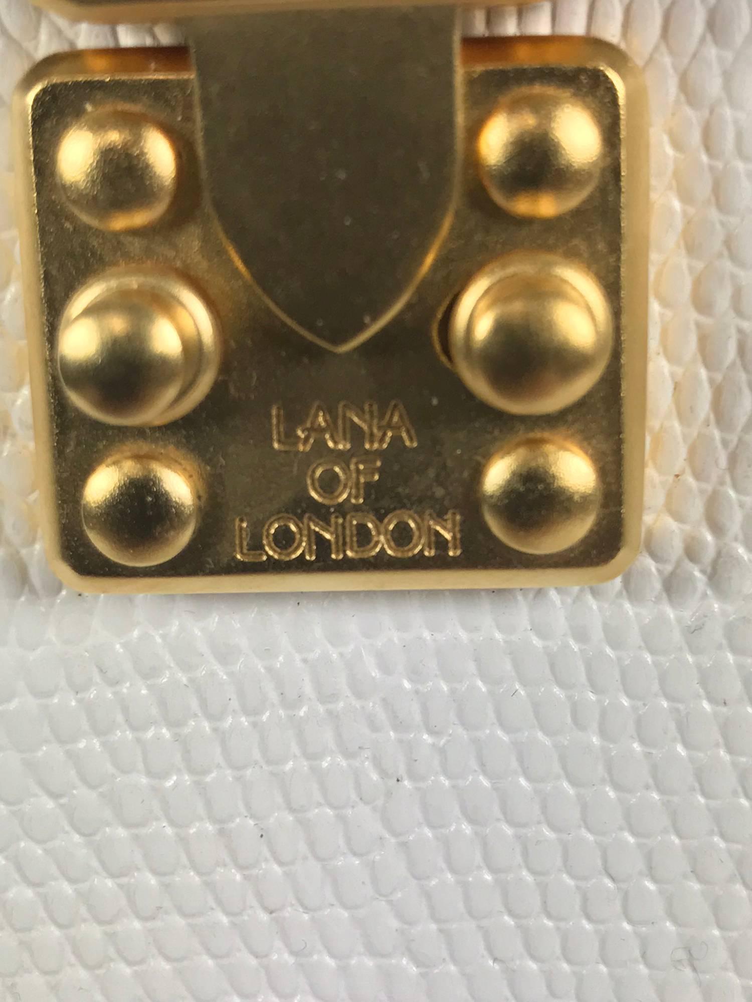 Gray Lana of London white envelope lizard clutch gold hardware For Sale