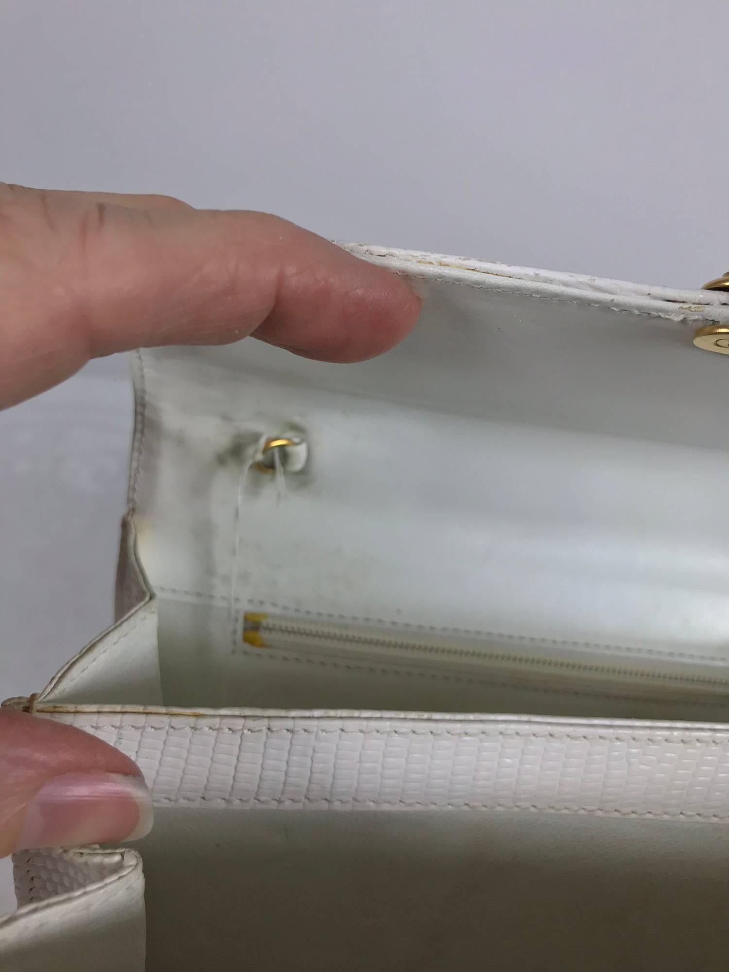 Women's Lana of London white envelope lizard clutch gold hardware For Sale