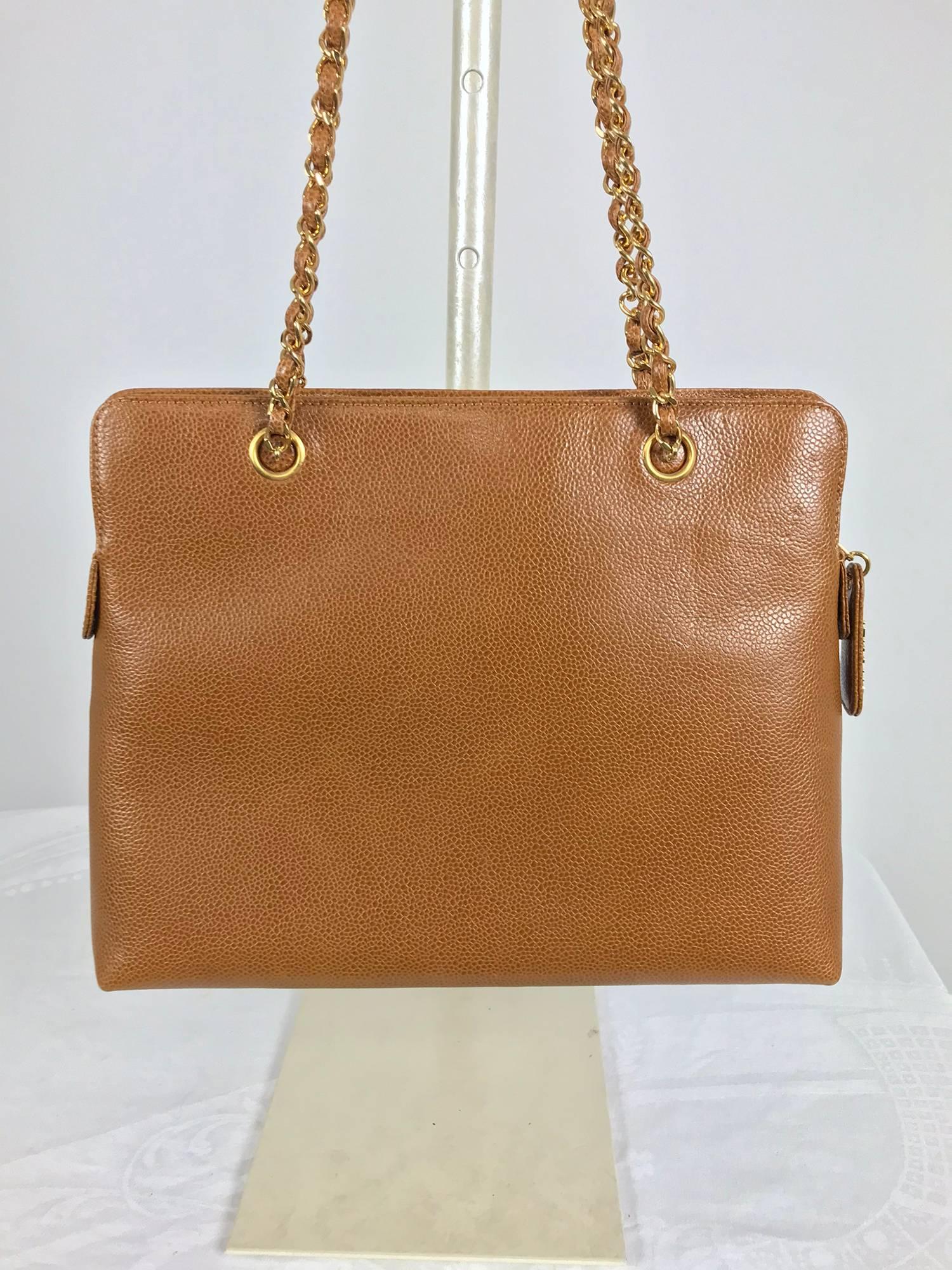 Chanel caramel pebble leather chain strap shoulder bag unused In New Condition In West Palm Beach, FL
