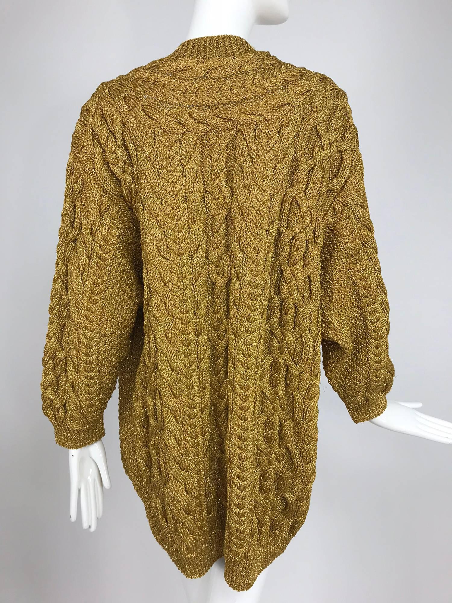 Anne Klein chunky gold metallic knit cardigan sweater 1990s In Excellent Condition In West Palm Beach, FL