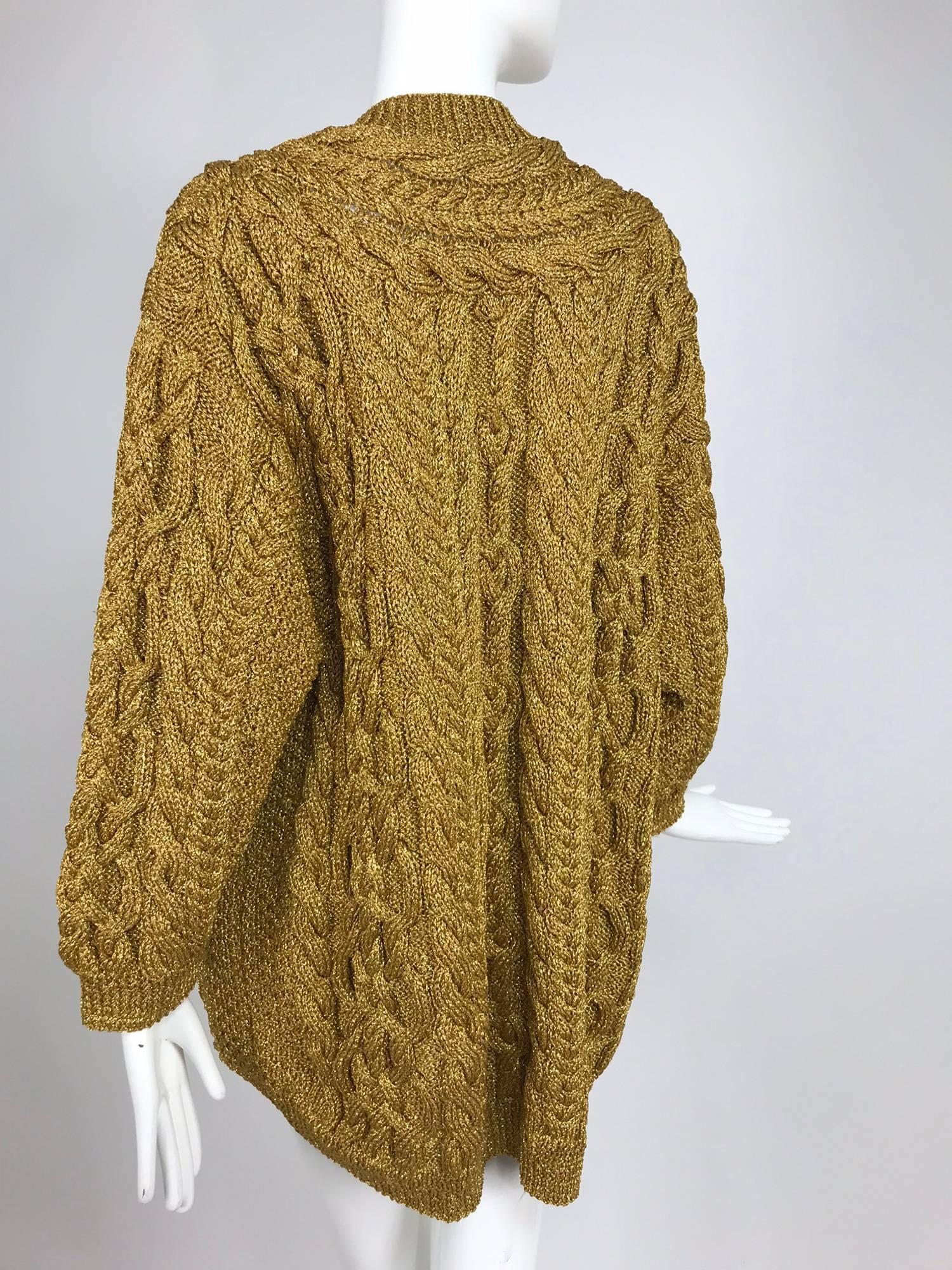 Women's Anne Klein chunky gold metallic knit cardigan sweater 1990s
