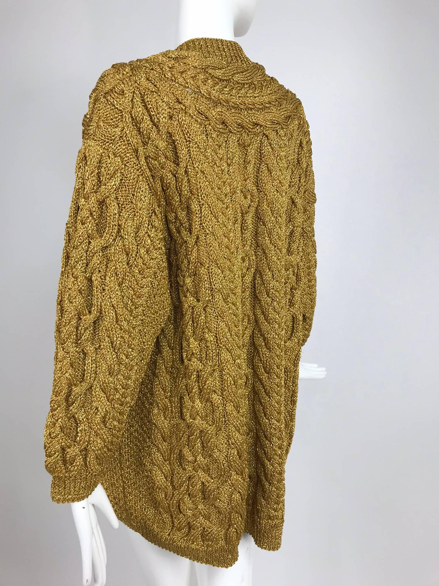 Anne Klein chunky gold metallic knit cardigan sweater 1990s 1