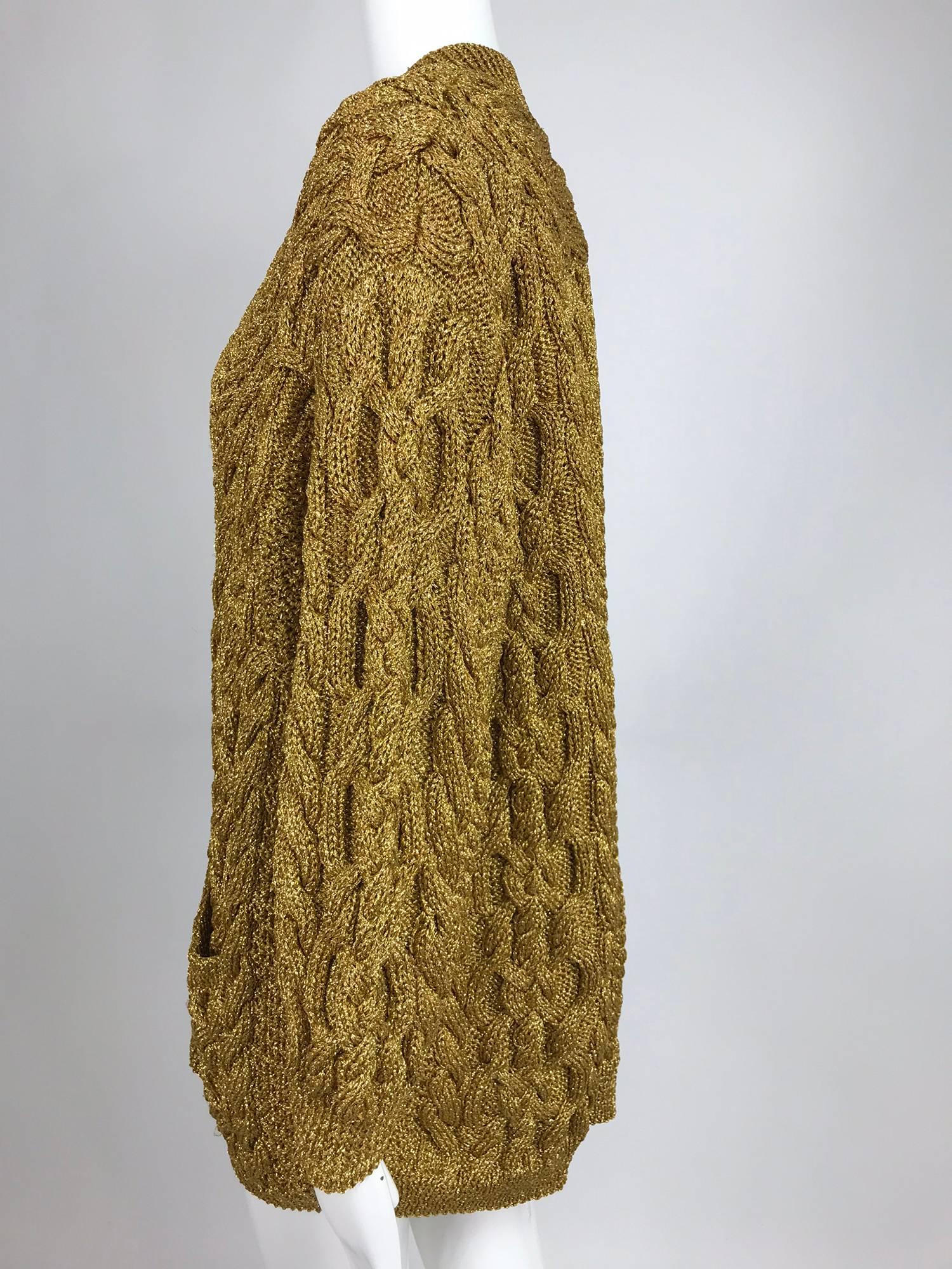 Anne Klein chunky gold metallic knit cardigan sweater 1990s 2