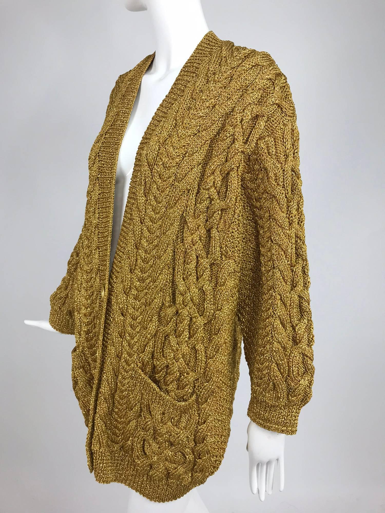 Anne Klein chunky gold metallic knit cardigan sweater 1990s 3