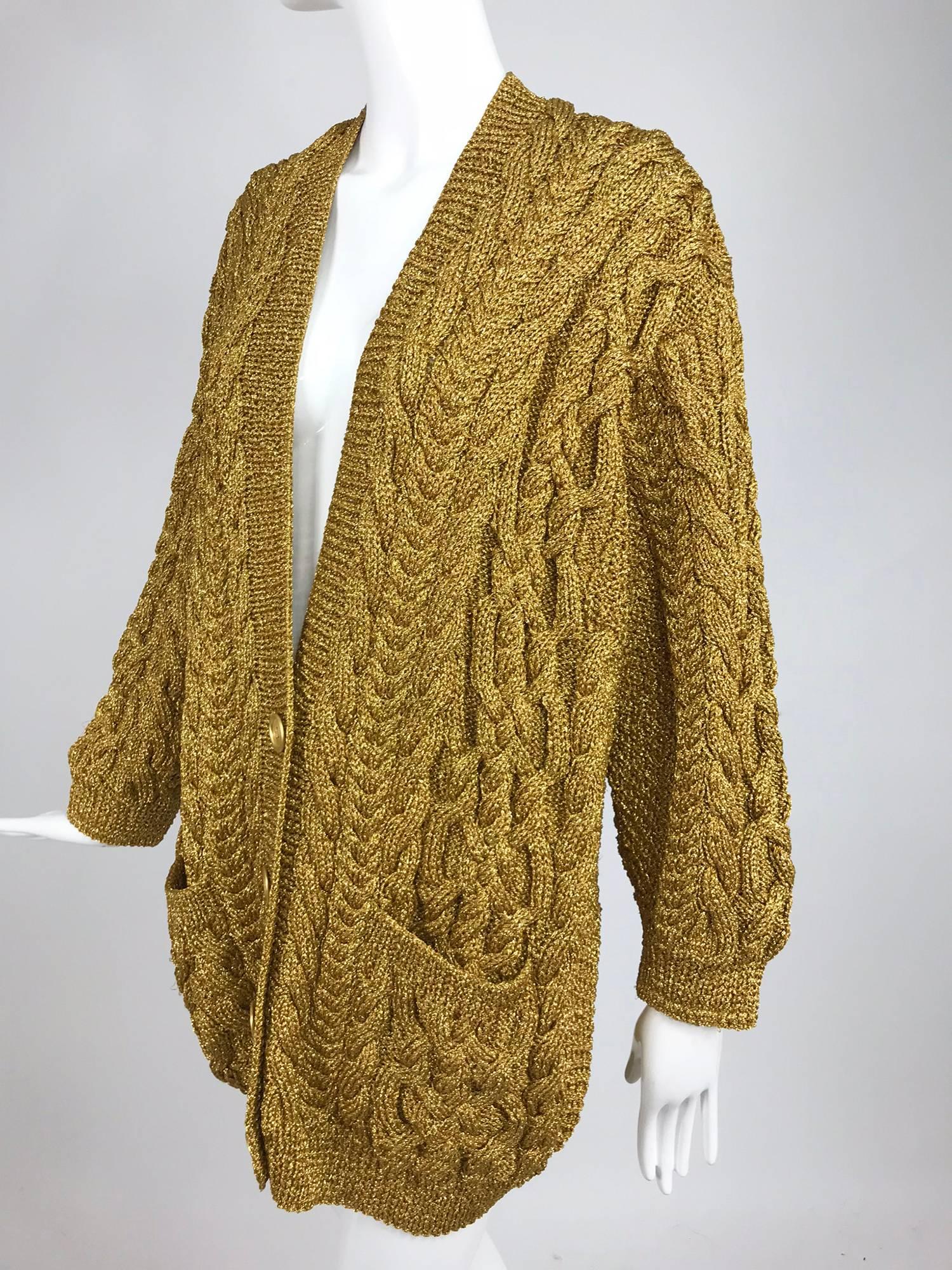 Anne Klein chunky gold metallic knit cardigan sweater 1990s 4