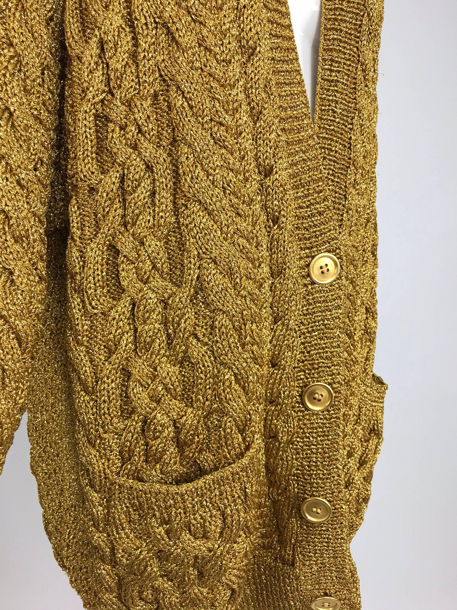 Anne Klein chunky gold metallic knit cardigan sweater 1990s 7