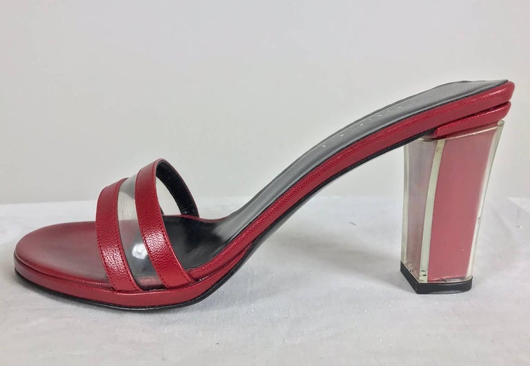 Gucci wine red leather Lucite heel mules 9B Unworn For Sale at 1stDibs