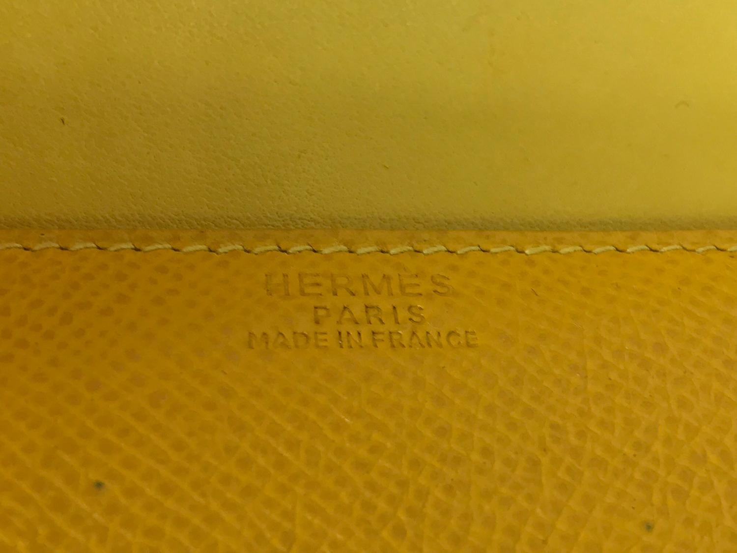 Yellow Hermes Mustard yellow pebbled leather clutch For Sale