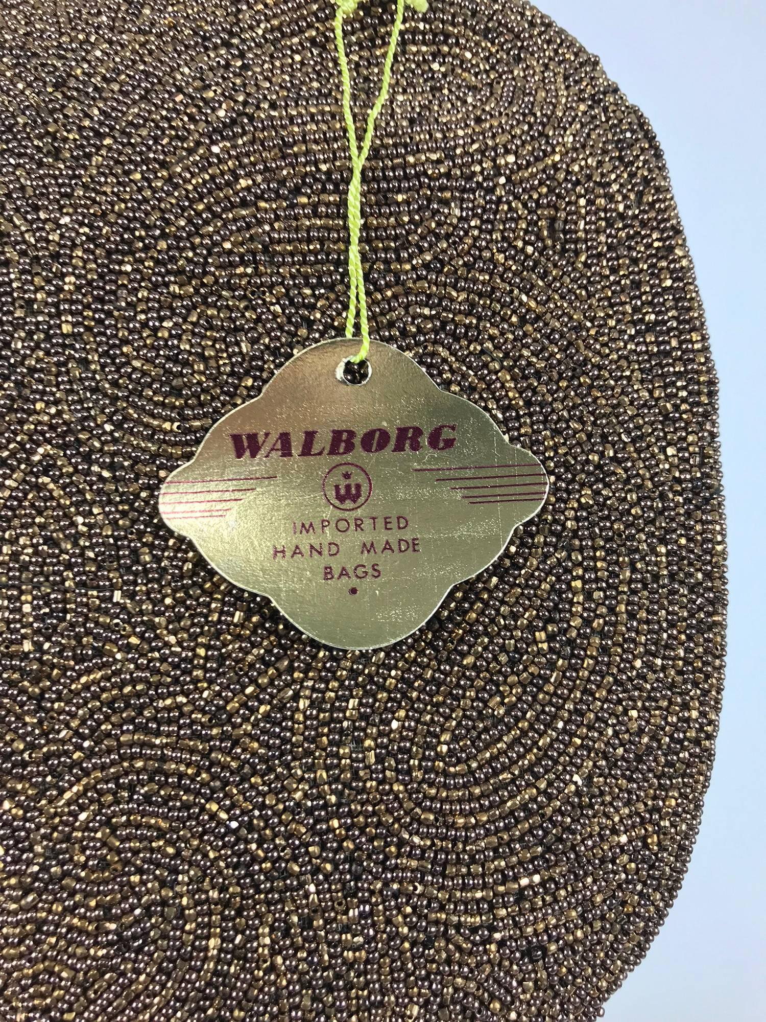 Walborg einzigartige Abendtasche mit Kupferperlen-Perlenrahmen 1940er Jahre NEU Damen im Angebot