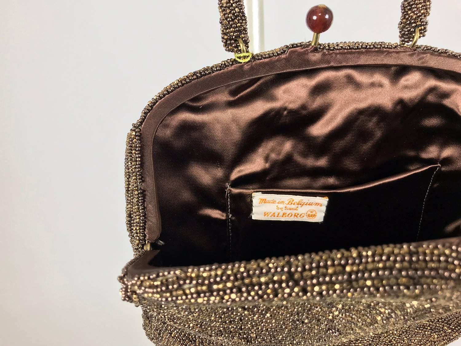 Walborg unique copper beaded frame evening bag 1940s NWT In New Condition For Sale In West Palm Beach, FL