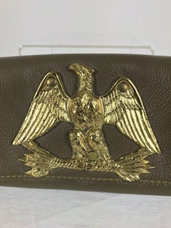 Roger Van S Gold eagle green pebble leather clutch hand bag 1950s NWOT