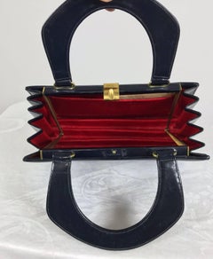 Susan Gail Original Navy Blue Box Calf Accordion Handbag, 1950s