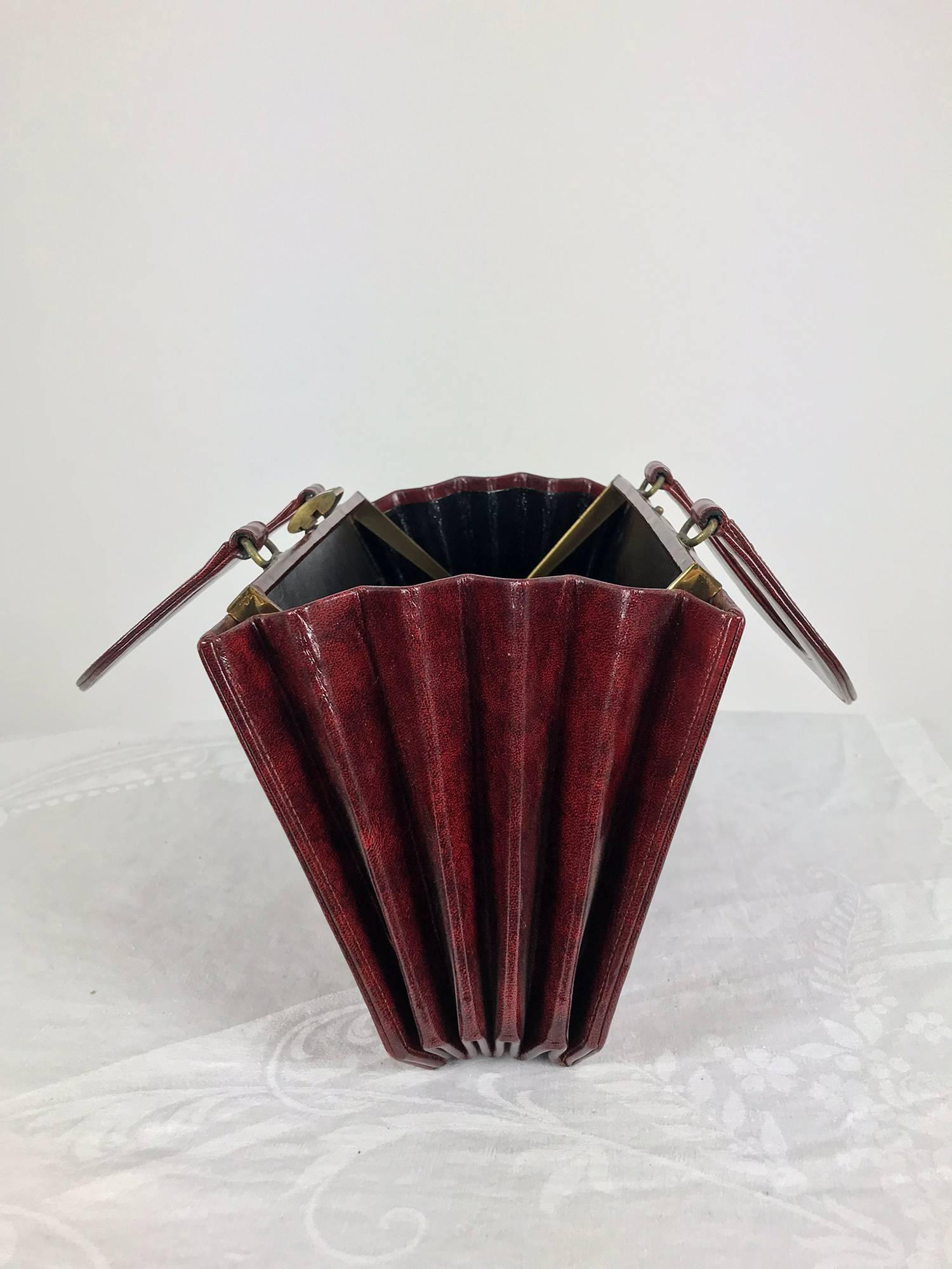 Brown Susan Gail Original Burgundy leather accordion handbag
