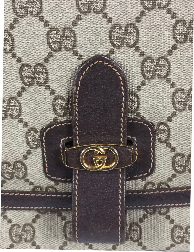 Gucci logo canvas and leather trim flap shoulder bag at 1stDibs ...