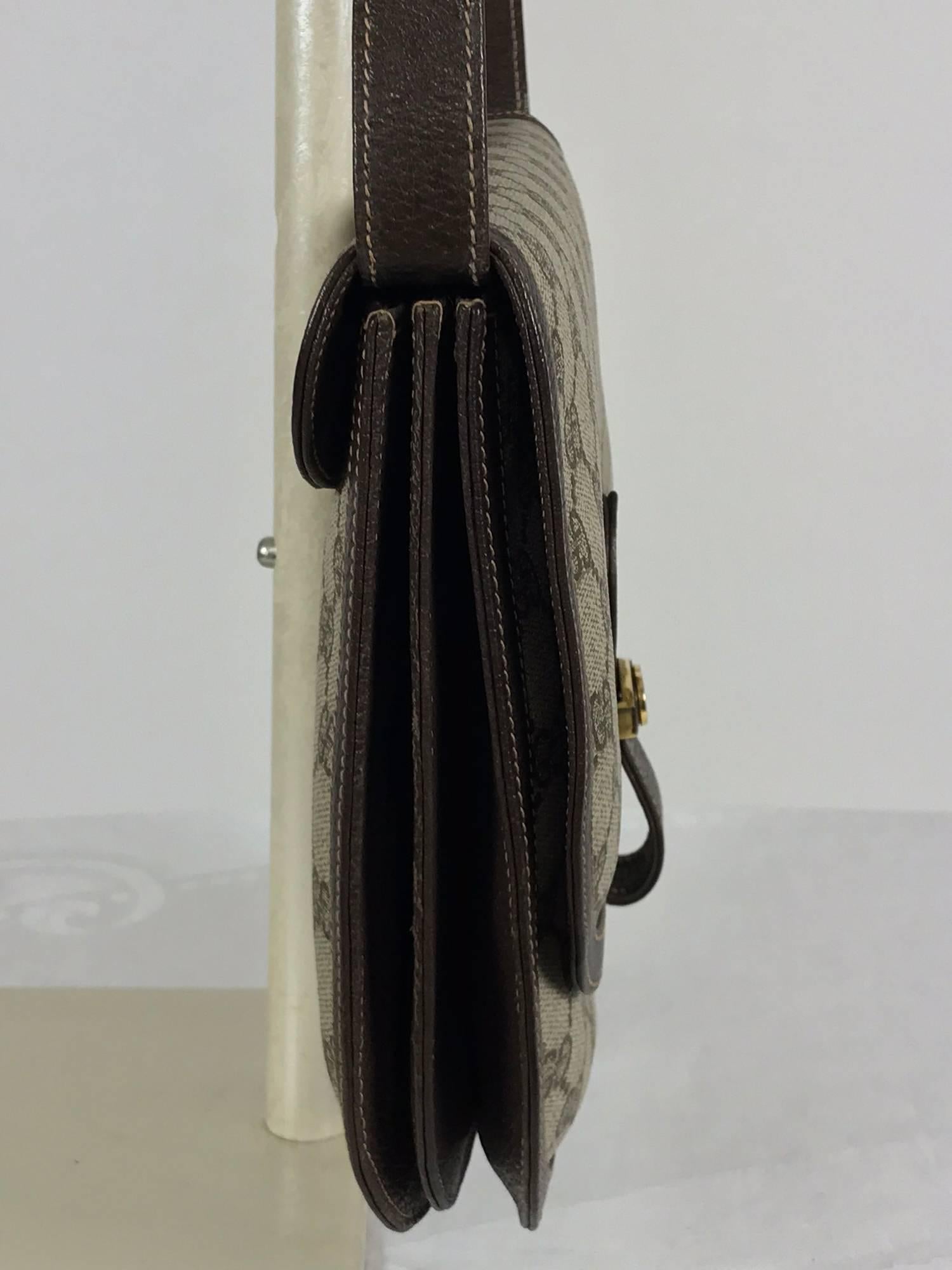 Gray Gucci logo canvas and leather trim flap shoulder bag 