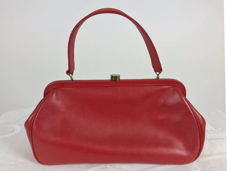 Roger Van S Red Pebble Leather Gold Hardware Handbag 1950s For Sale at ...