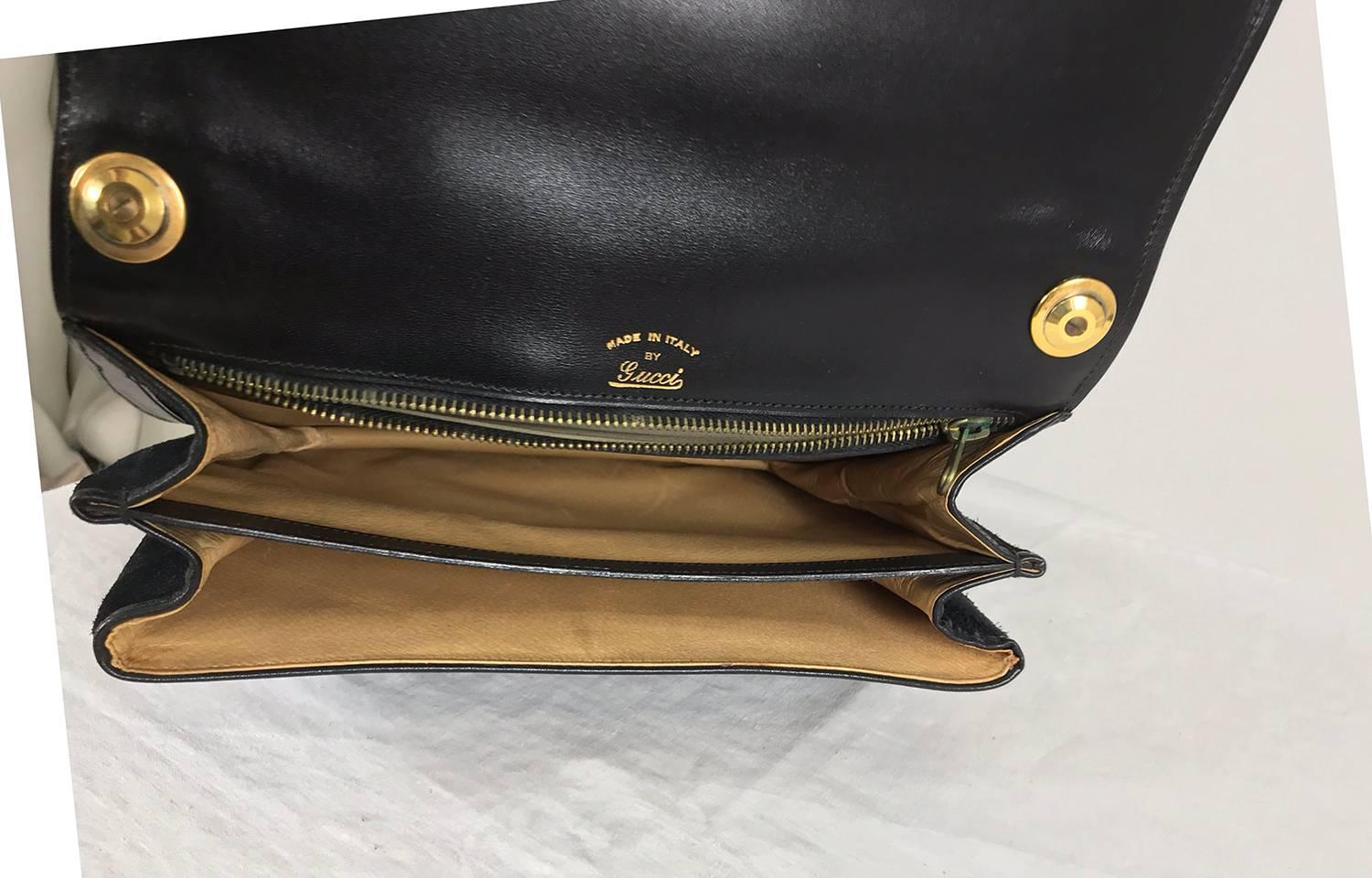 Gucci black suede and leather Blondie shoulder bag with gold hardware, 1970s 1