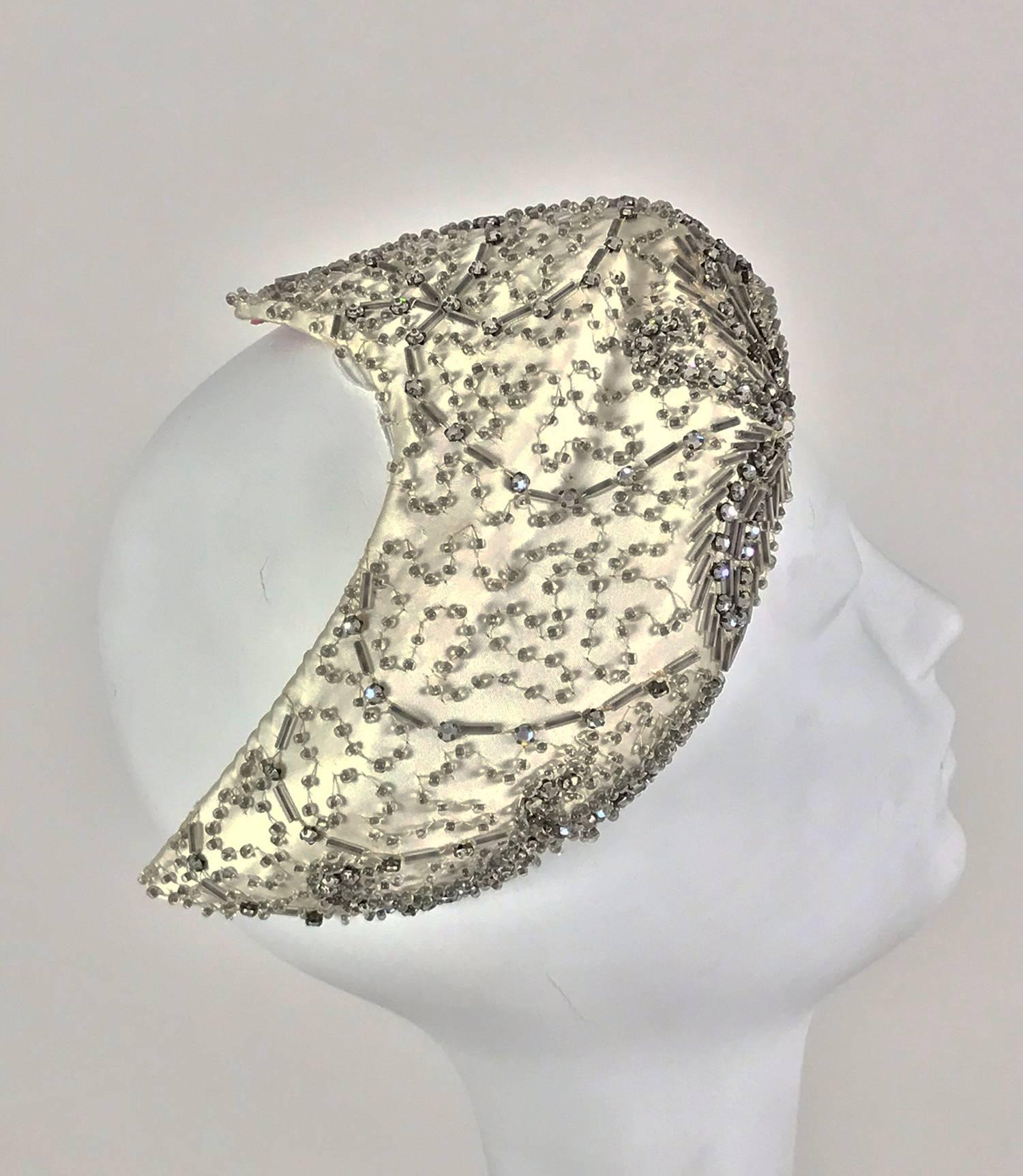 Designed by Lora rhinestone and beaded cocktail hat, 1950s 1
