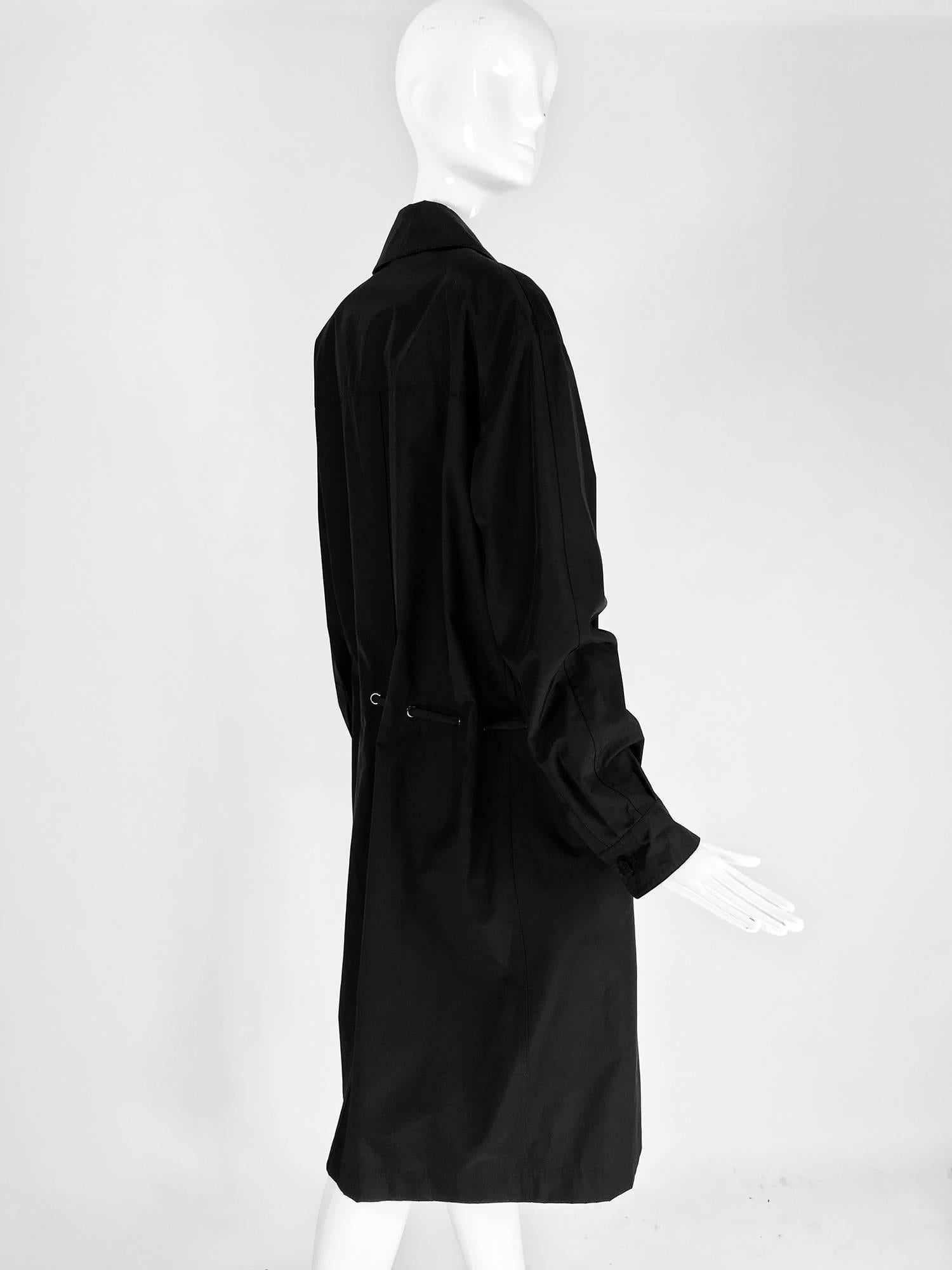 Chanel black zip front draw cord waist rain coat 1998P 1