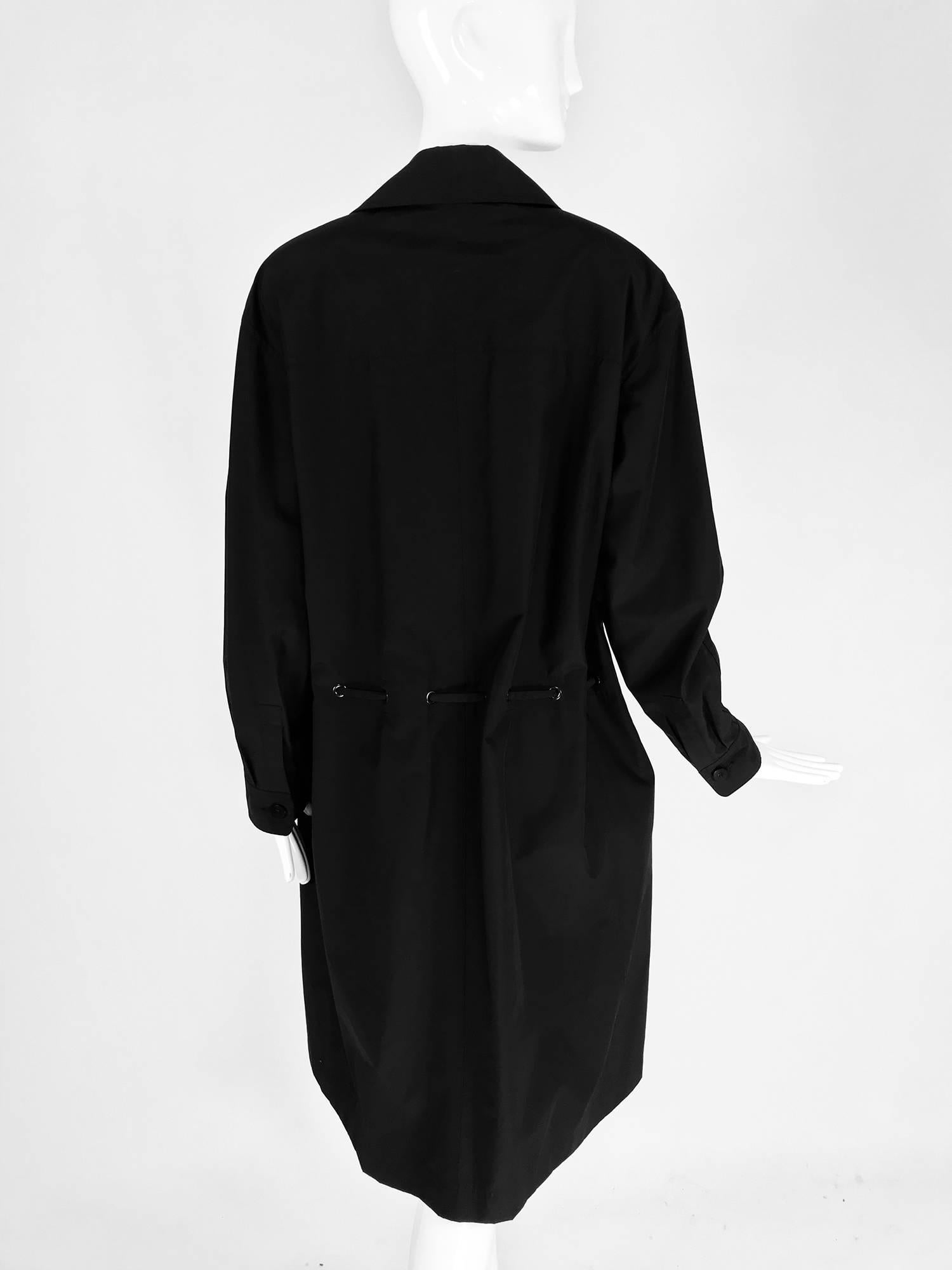 Chanel black zip front draw cord waist rain coat 1998P 2
