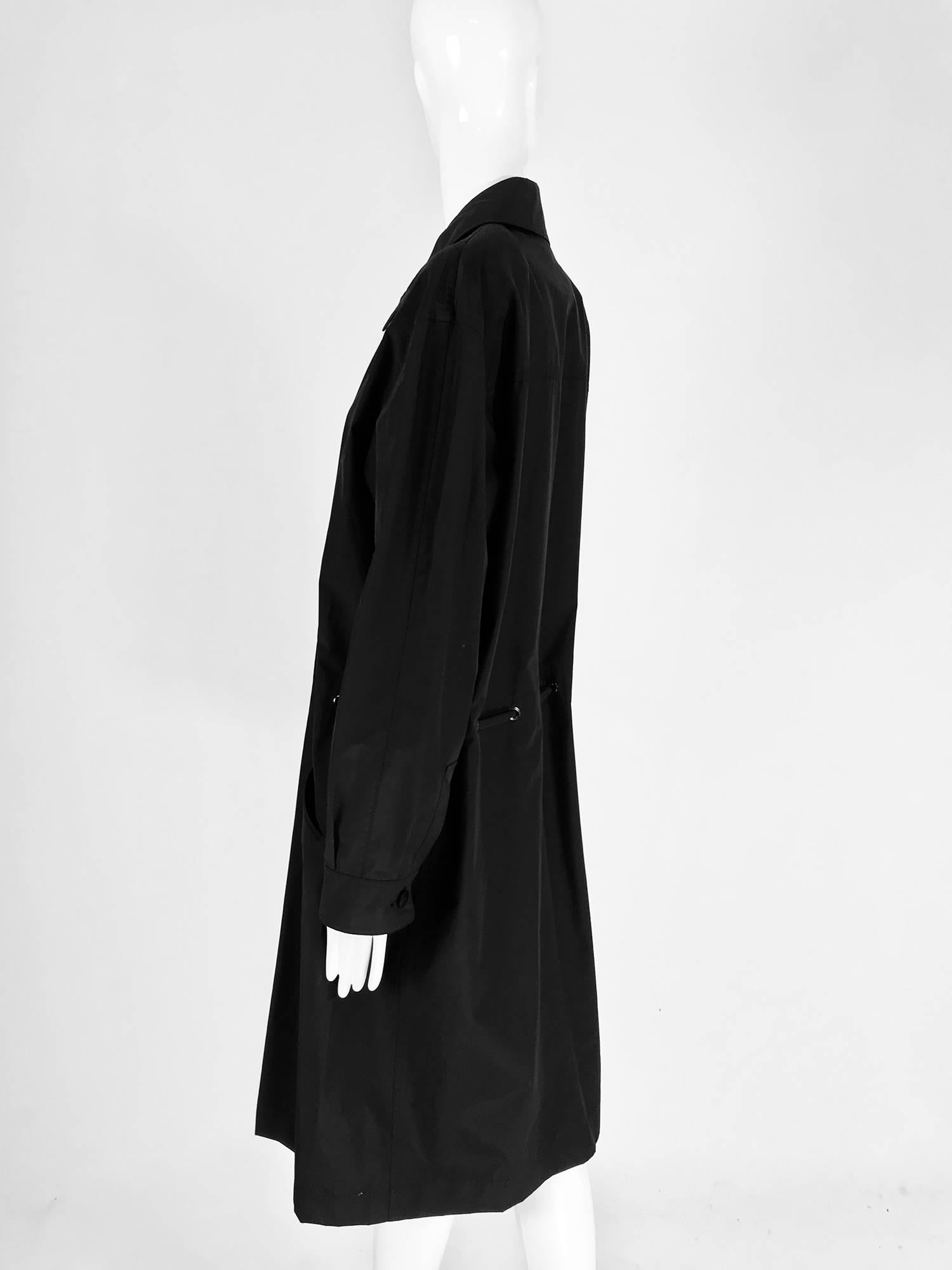 Chanel black zip front draw cord waist rain coat 1998P 4