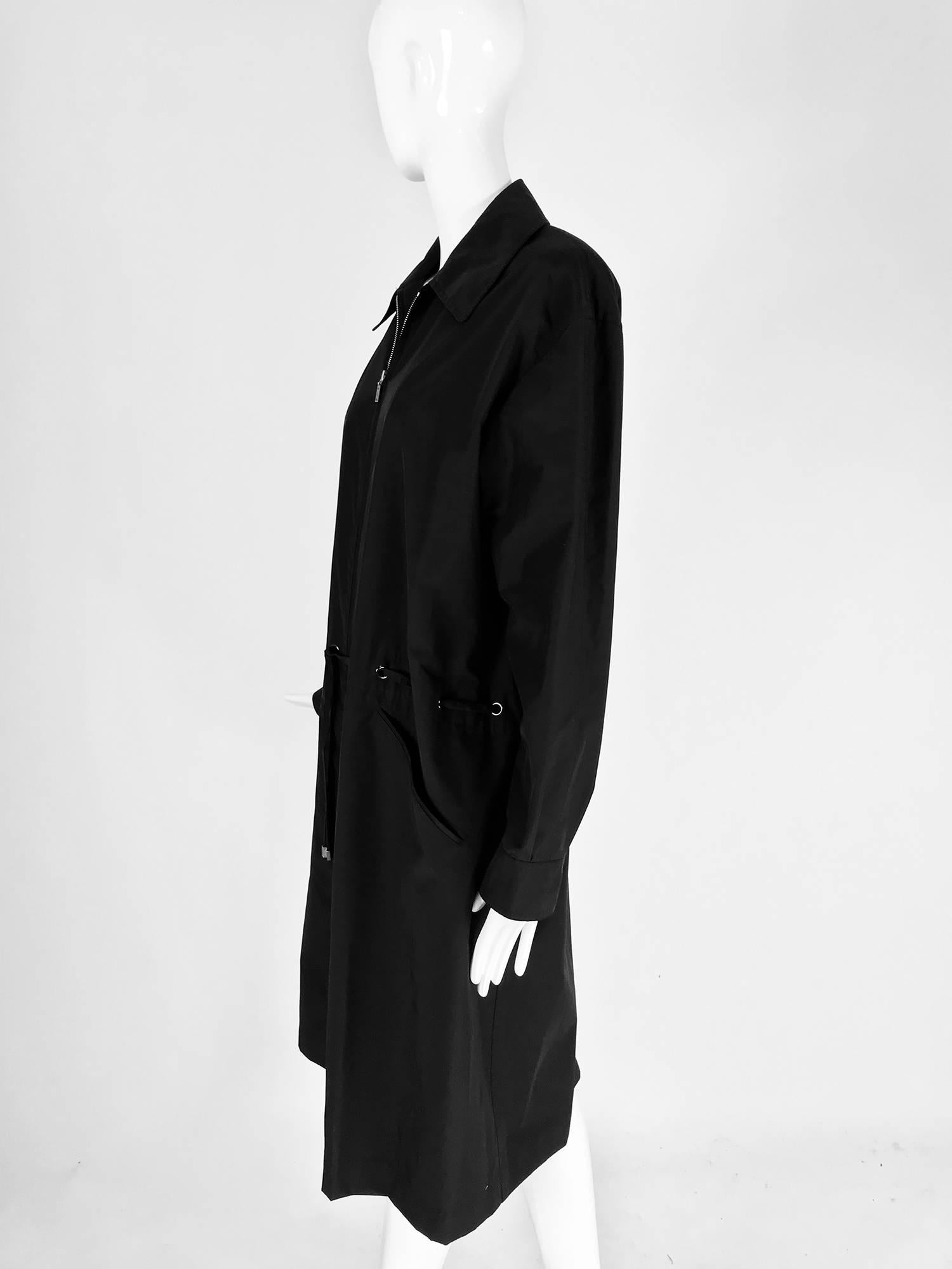 Chanel black zip front draw cord waist rain coat 1998P 5