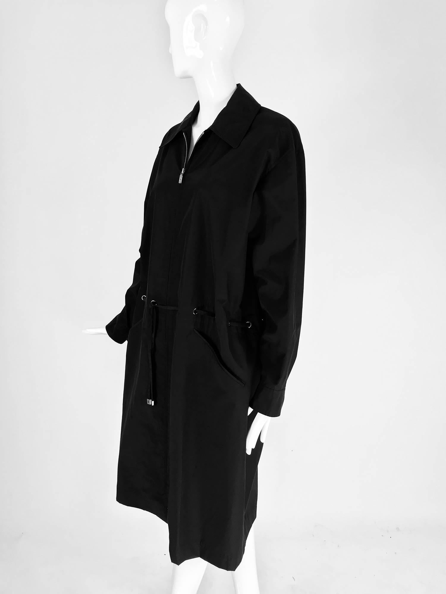 Chanel black zip front draw cord waist rain coat 1998P 6