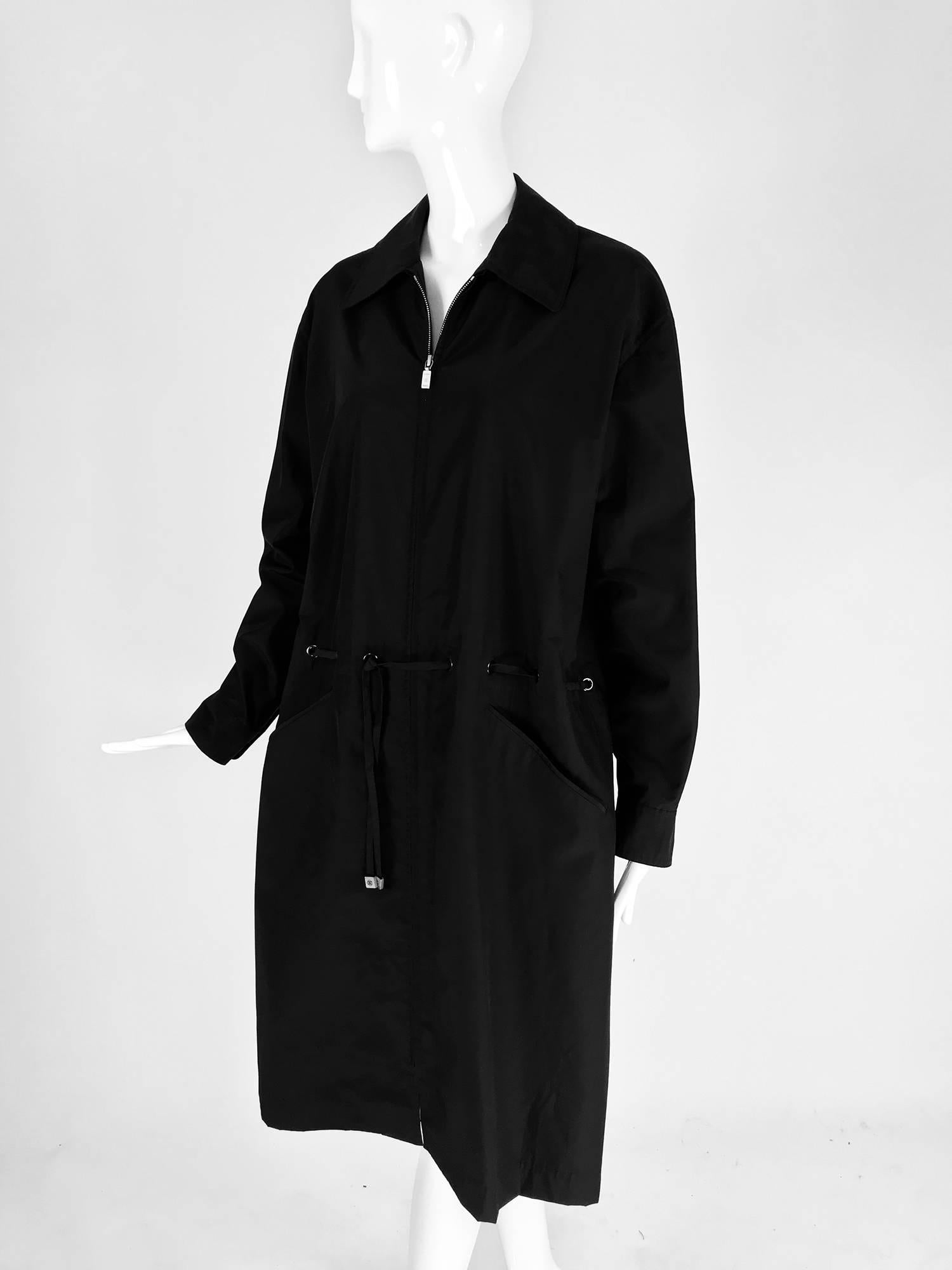 Chanel black zip front draw cord waist rain coat 1998P 7