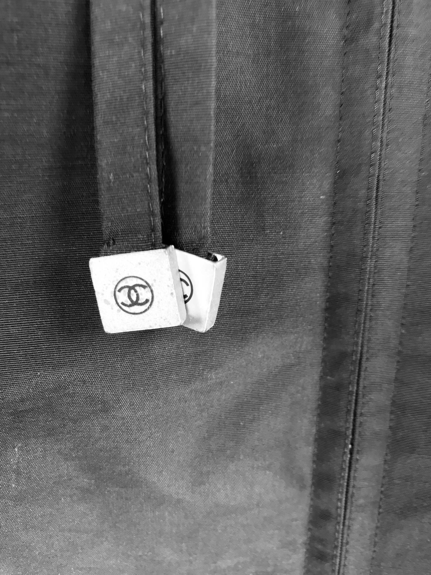 Chanel black zip front draw cord waist rain coat 1998P 9