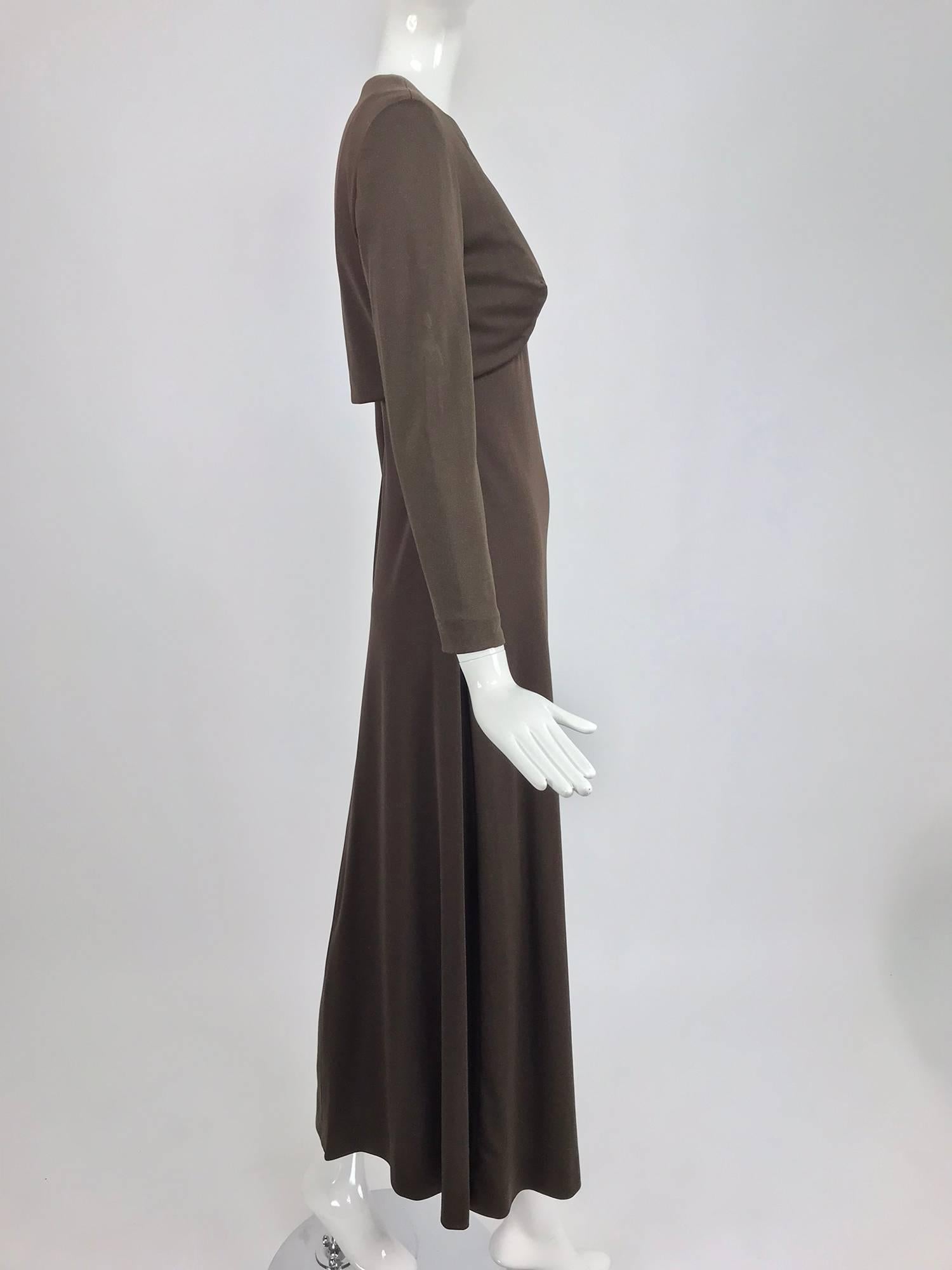 Estevez chocolate brown jersey maxi dress and jacket, 1970s For Sale at ...