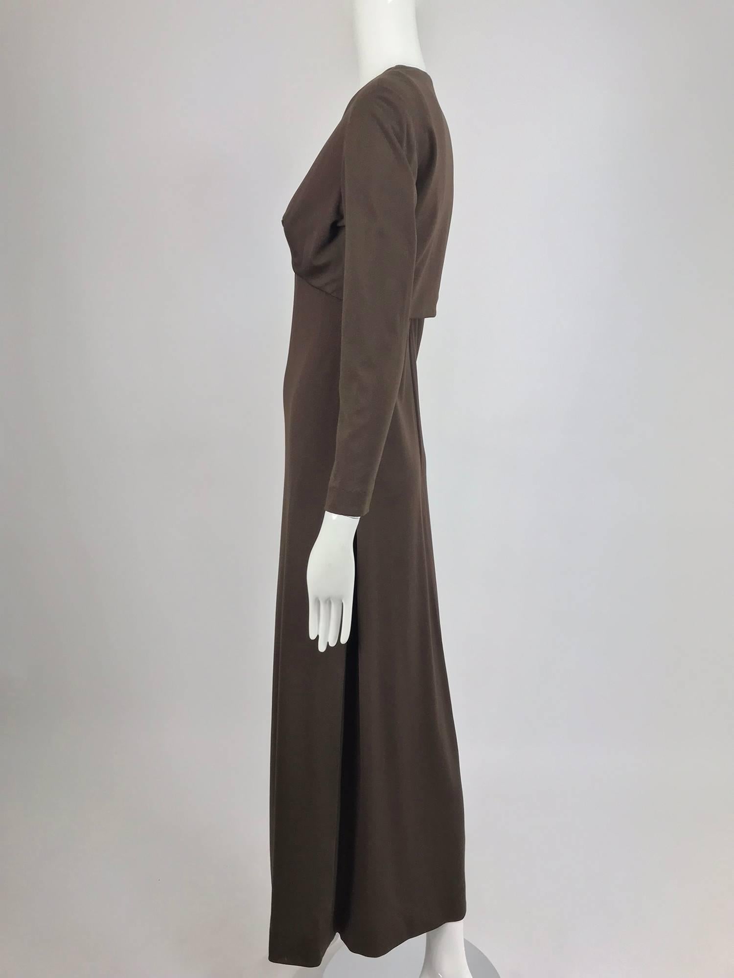 Estevez chocolate brown jersey maxi dress and jacket, 1970s 8