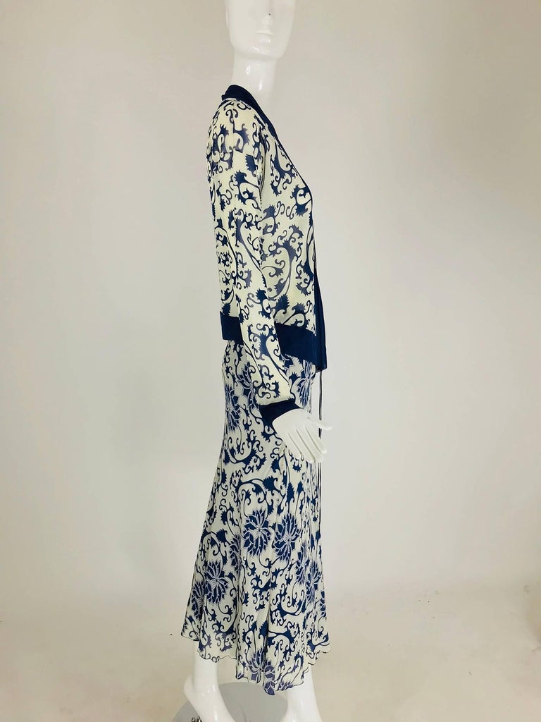 Vivienne Tam blue and white mesh top and flare maxi skirt For Sale at ...