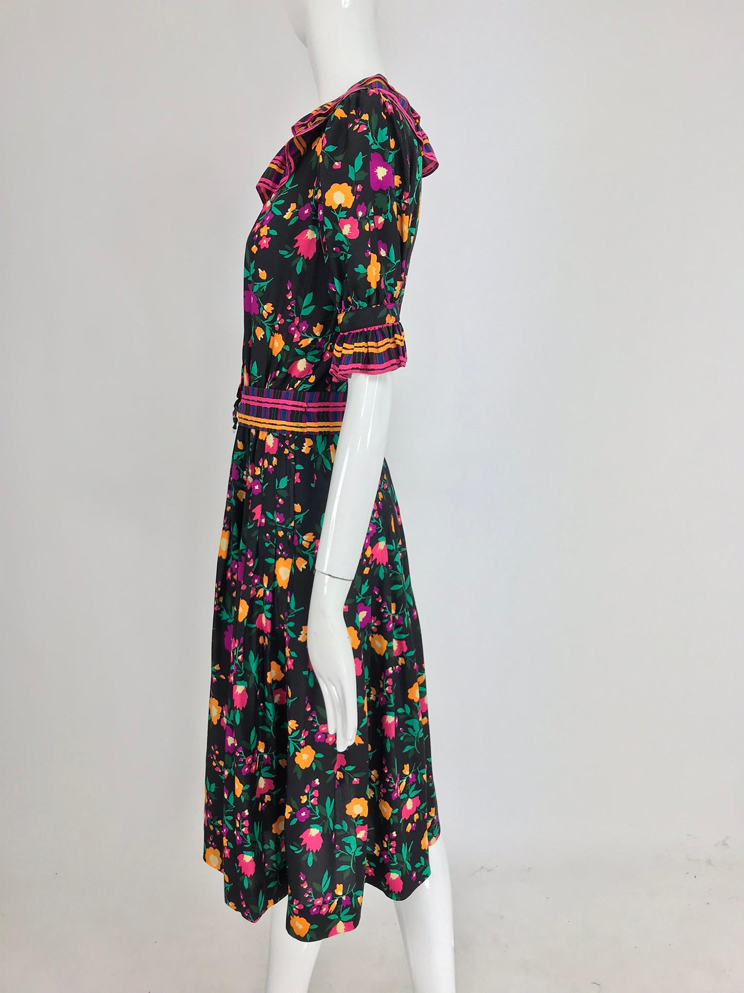 Yves Saint Laurent Rive Gauche floral silk mix print dress 1970s In Excellent Condition In West Palm Beach, FL