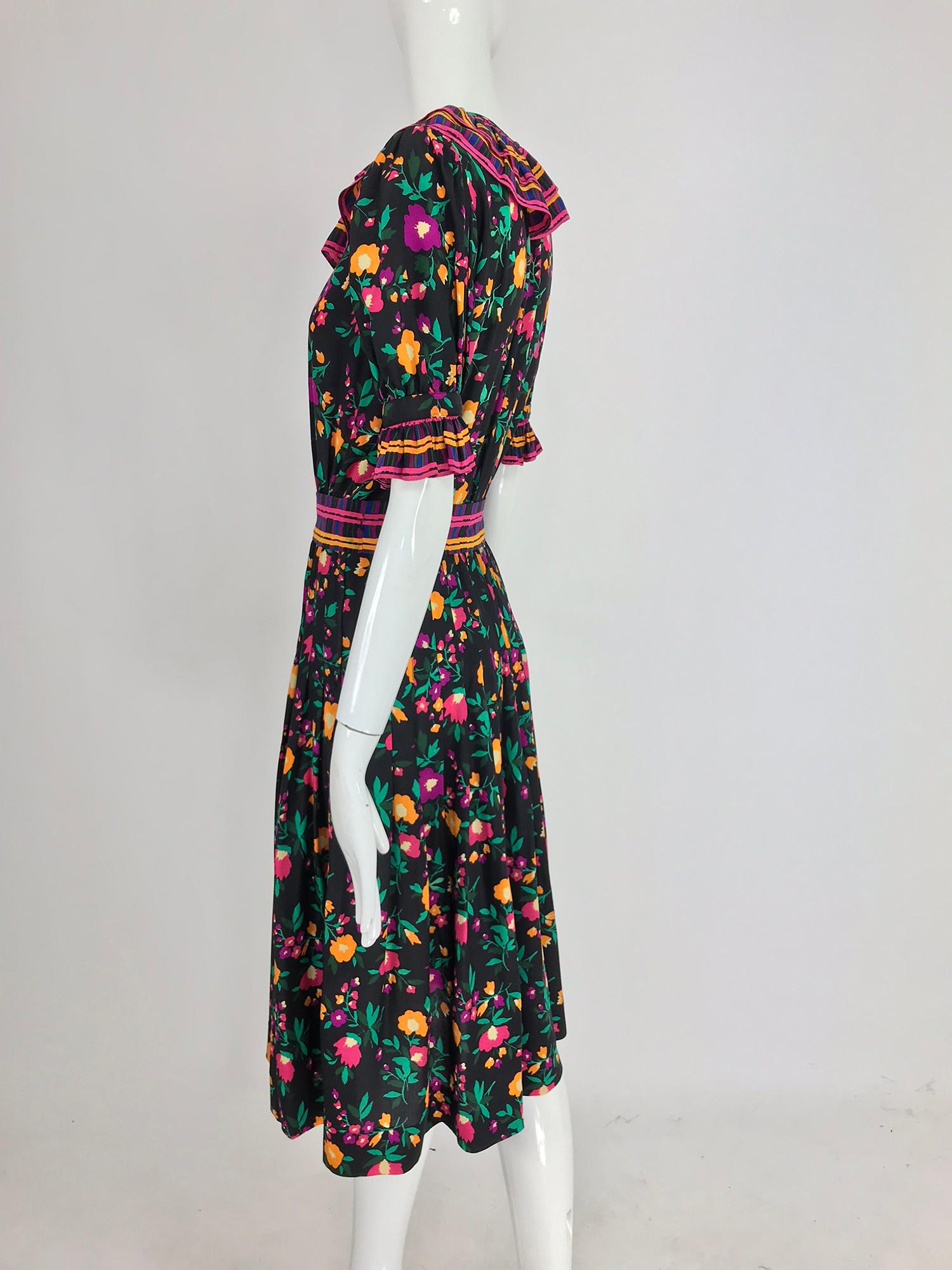 Women's Yves Saint Laurent Rive Gauche floral silk mix print dress 1970s