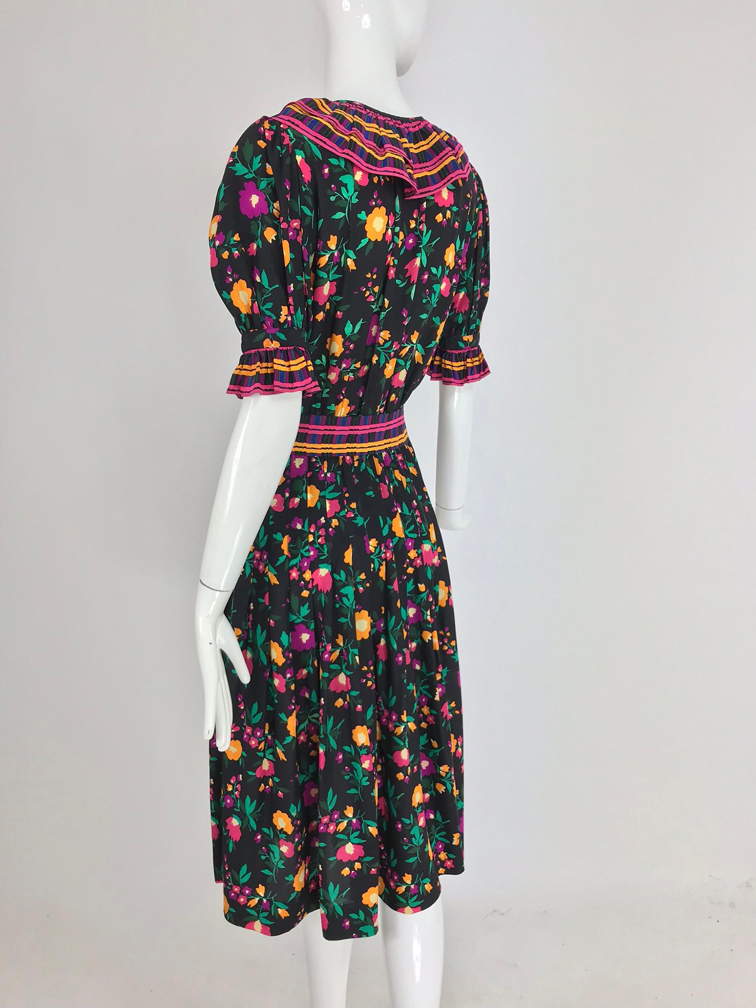 Yves Saint Laurent Rive Gauche floral silk mix print dress 1970s 1
